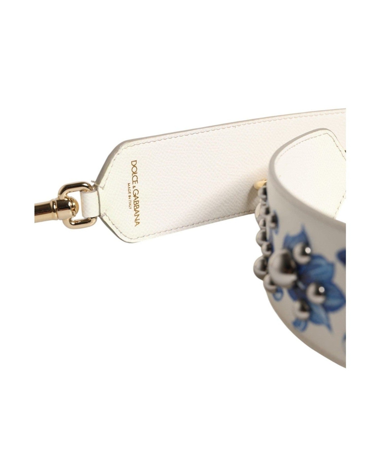 Dolce & Gabbana White Leather Blue Floral Stud Shoulder Strap Glam Steals
