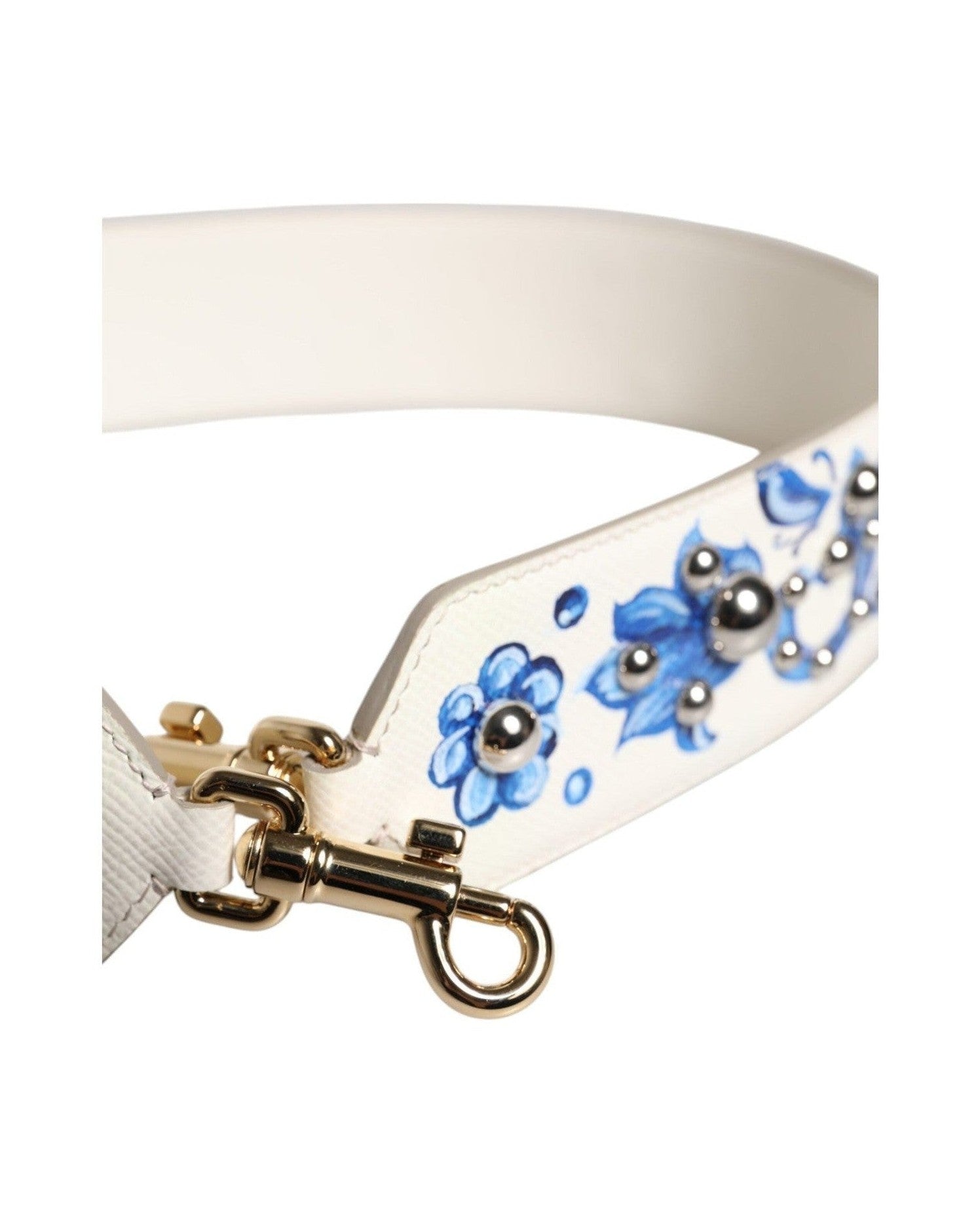 Dolce & Gabbana White Leather Blue Floral Stud Shoulder Strap Glam Steals