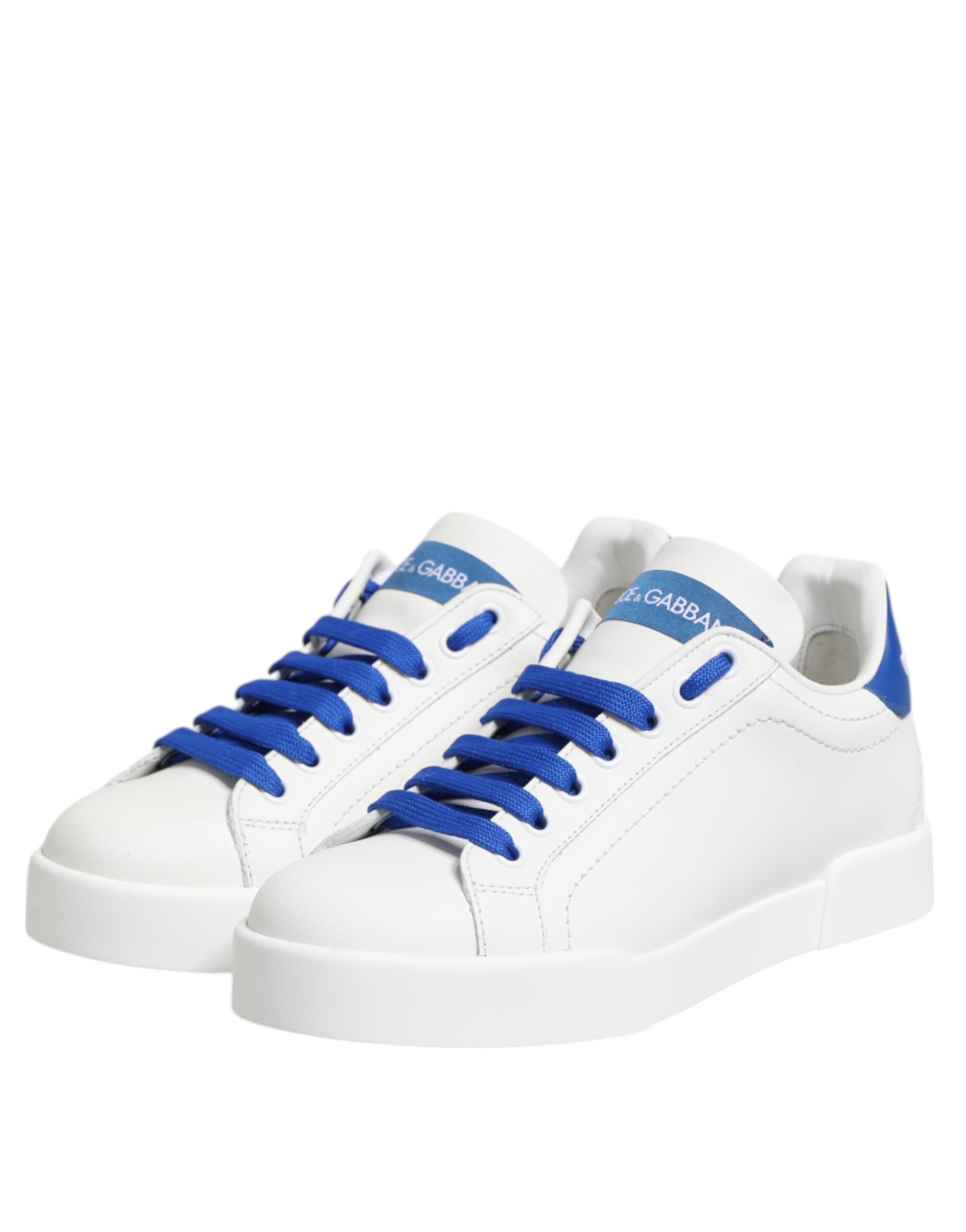Dolce & Gabbana White Leather Blue Low Top Sneakers Shoes Glam Steals