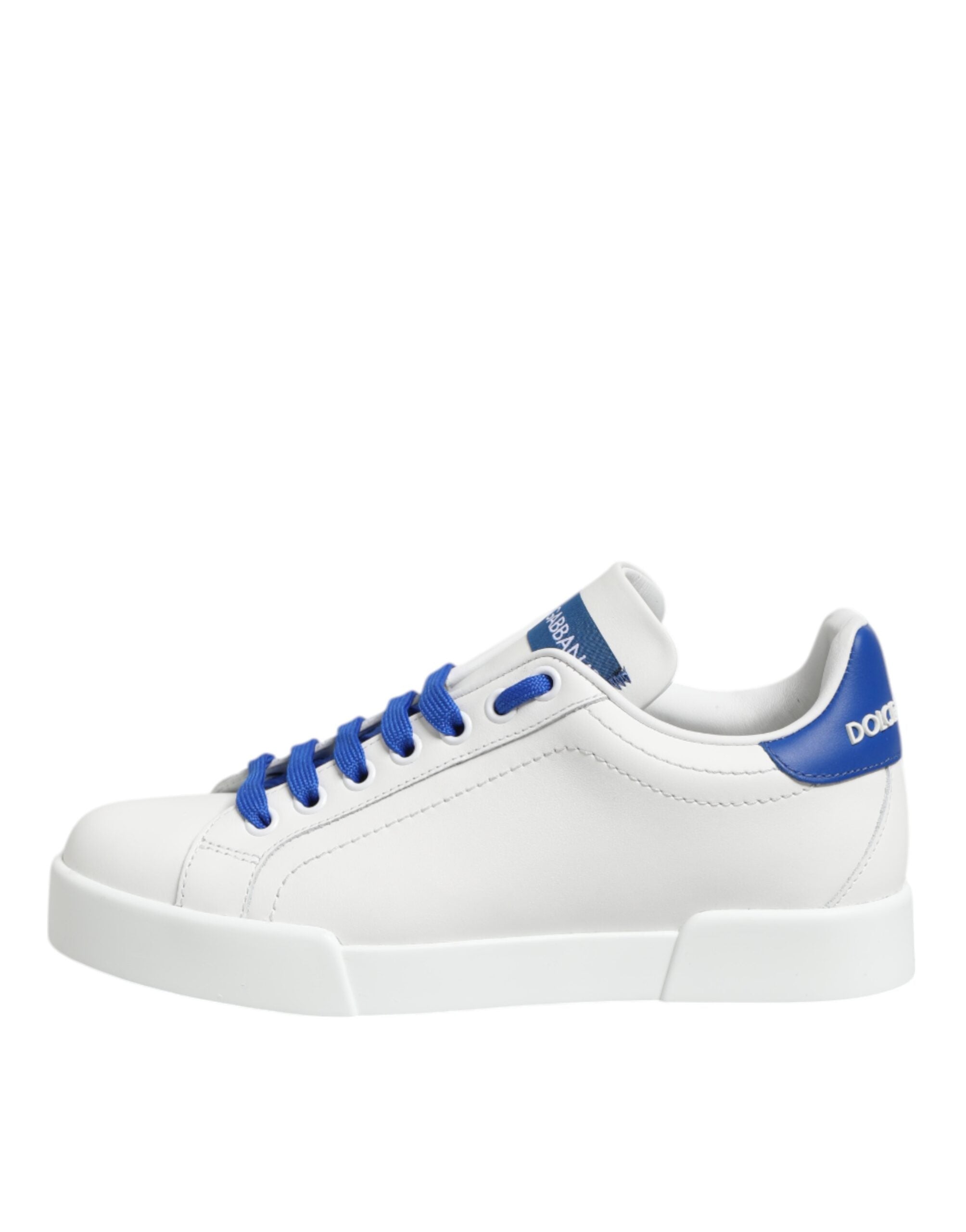 Dolce & Gabbana White Leather Blue Low Top Sneakers Shoes Glam Steals