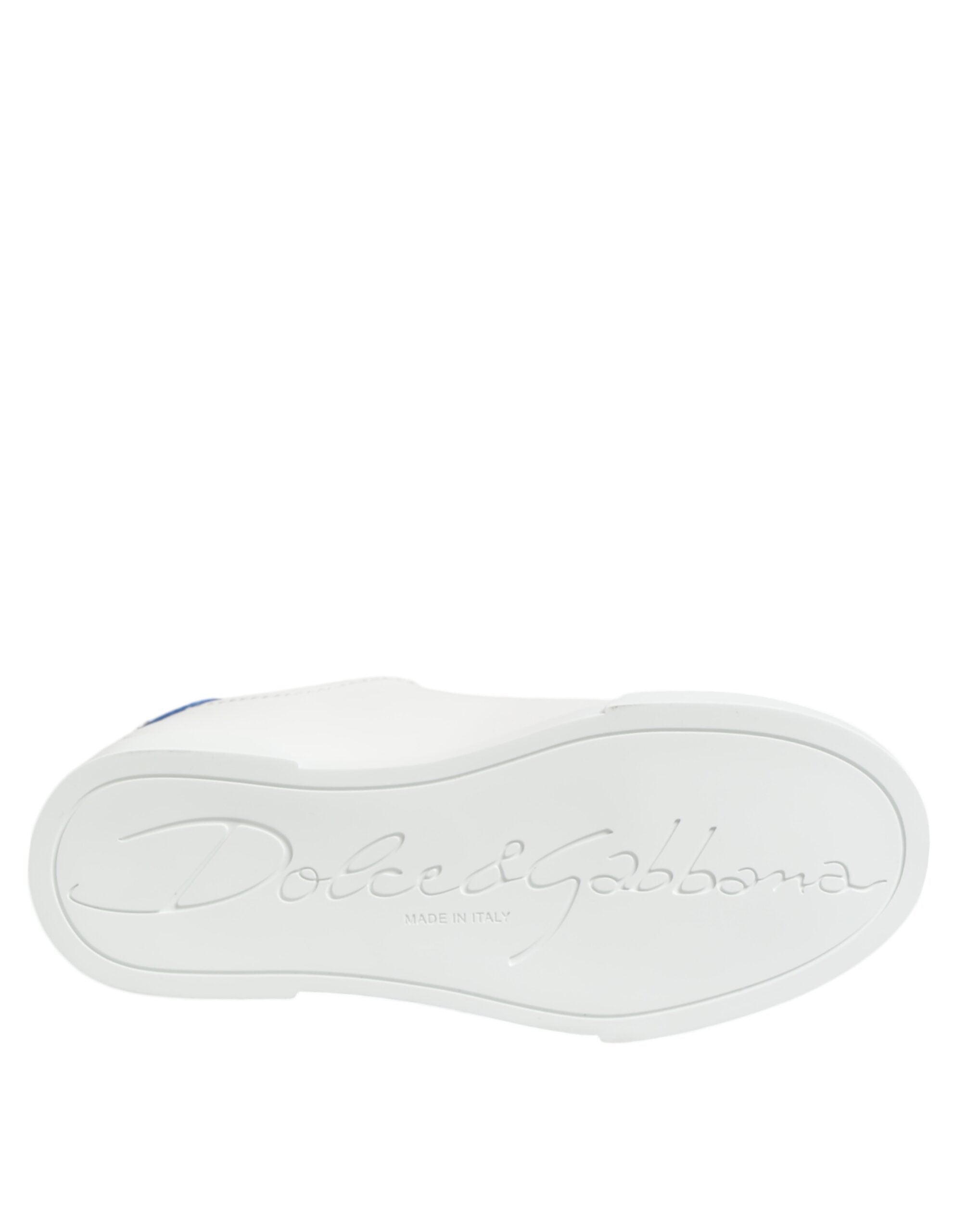 Dolce & Gabbana White Leather Blue Low Top Sneakers Shoes Glam Steals