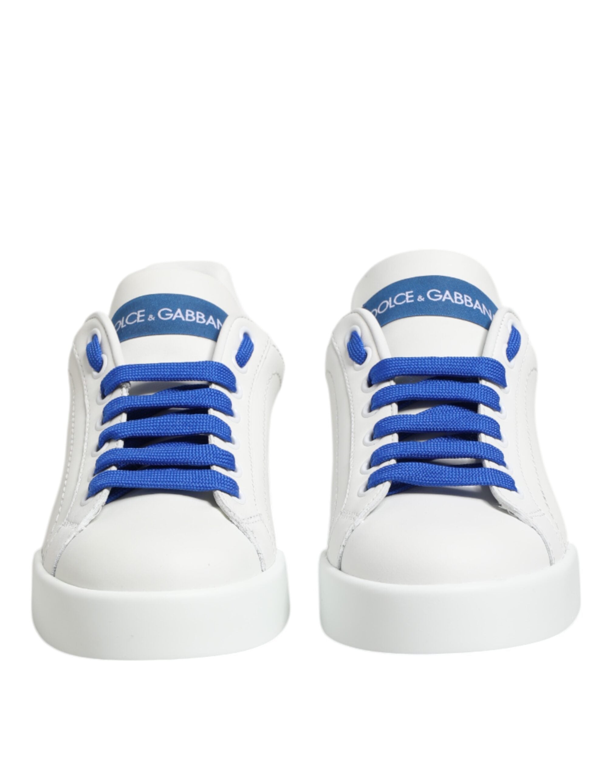 Dolce & Gabbana White Leather Blue Low Top Sneakers Shoes Glam Steals