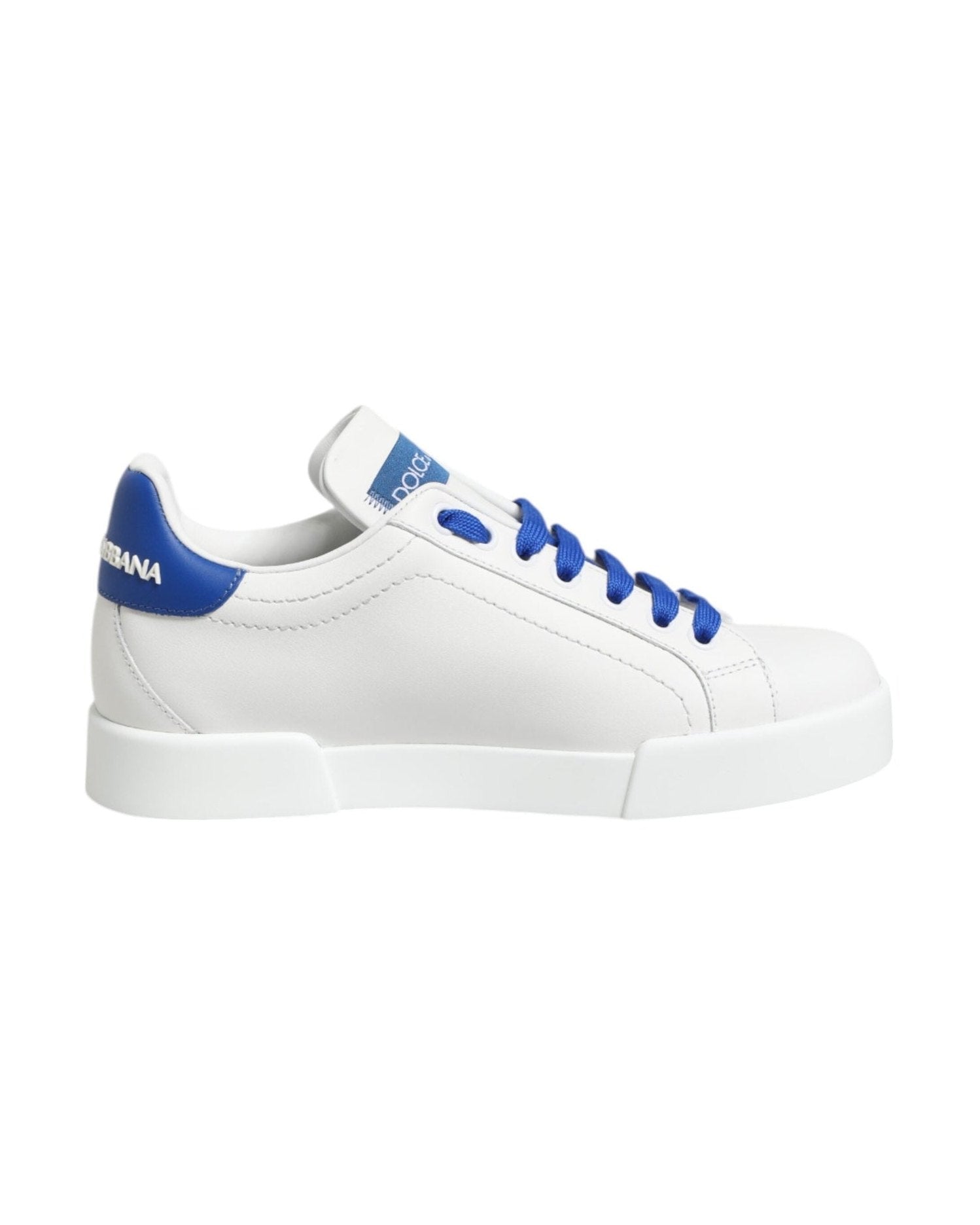 Dolce & Gabbana White Leather Blue Low Top Sneakers Shoes Glam Steals