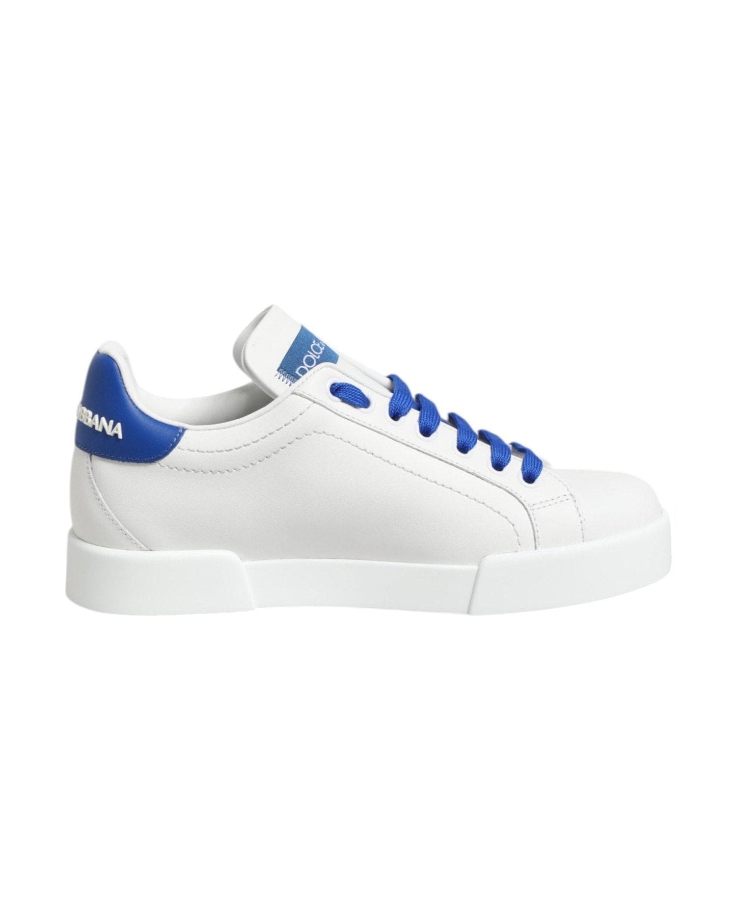Dolce & Gabbana White Leather Blue Low Top Sneakers Shoes Glam Steals
