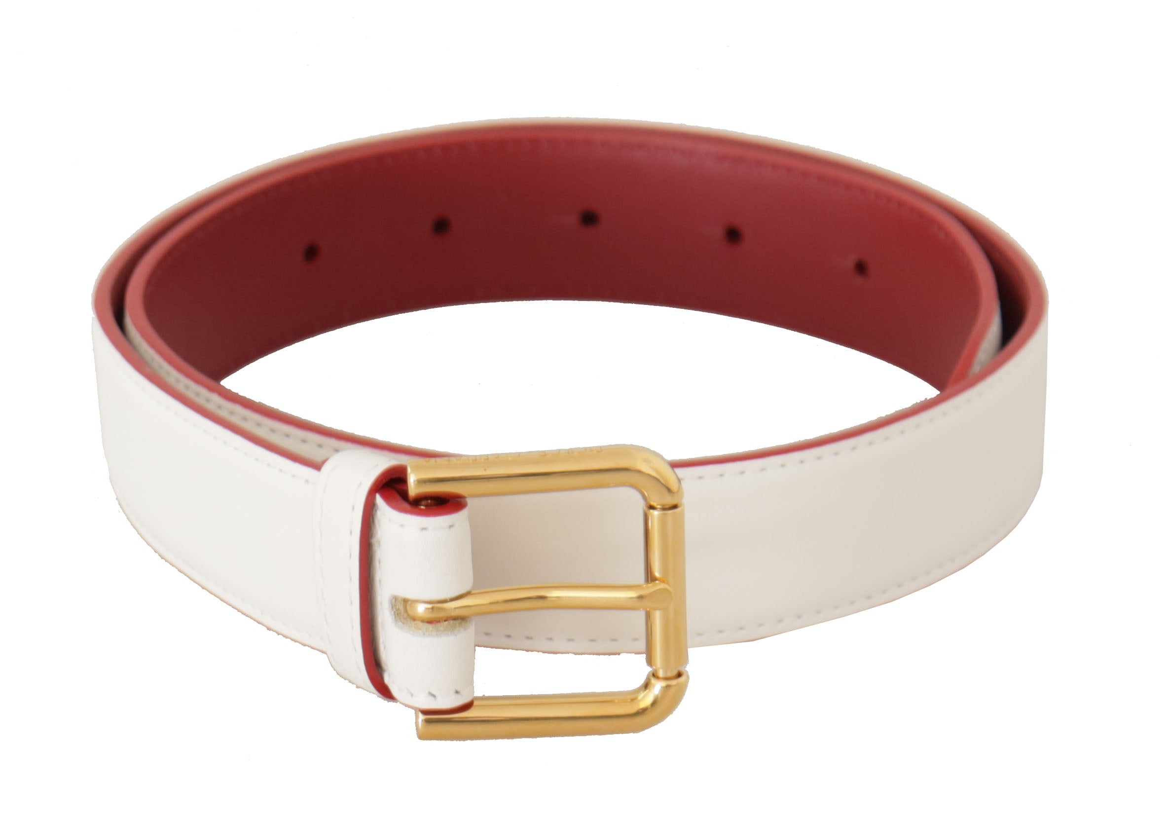 Dolce & Gabbana White Leather Calf Two Toned Gold Metal Buckle Belt Glam Steals