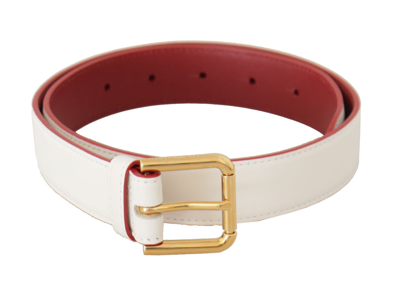 Dolce & Gabbana White Leather Calf Two Toned Gold Metal Buckle Belt Glam Steals