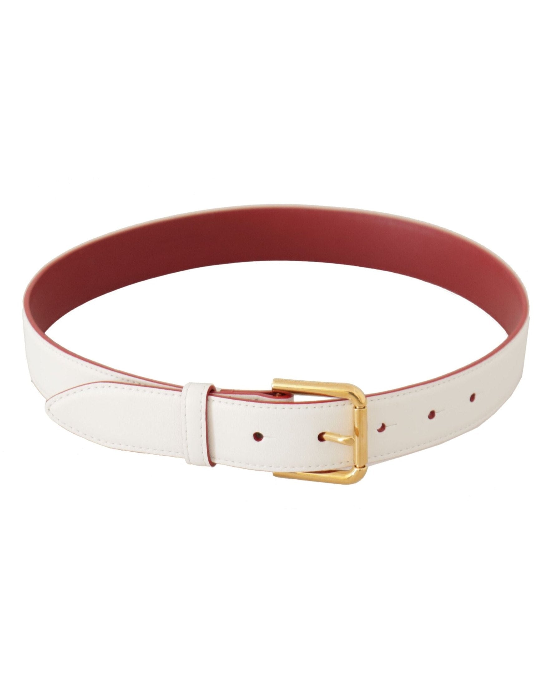 Dolce & Gabbana White Leather Calf Two Toned Gold Metal Buckle Belt Belts