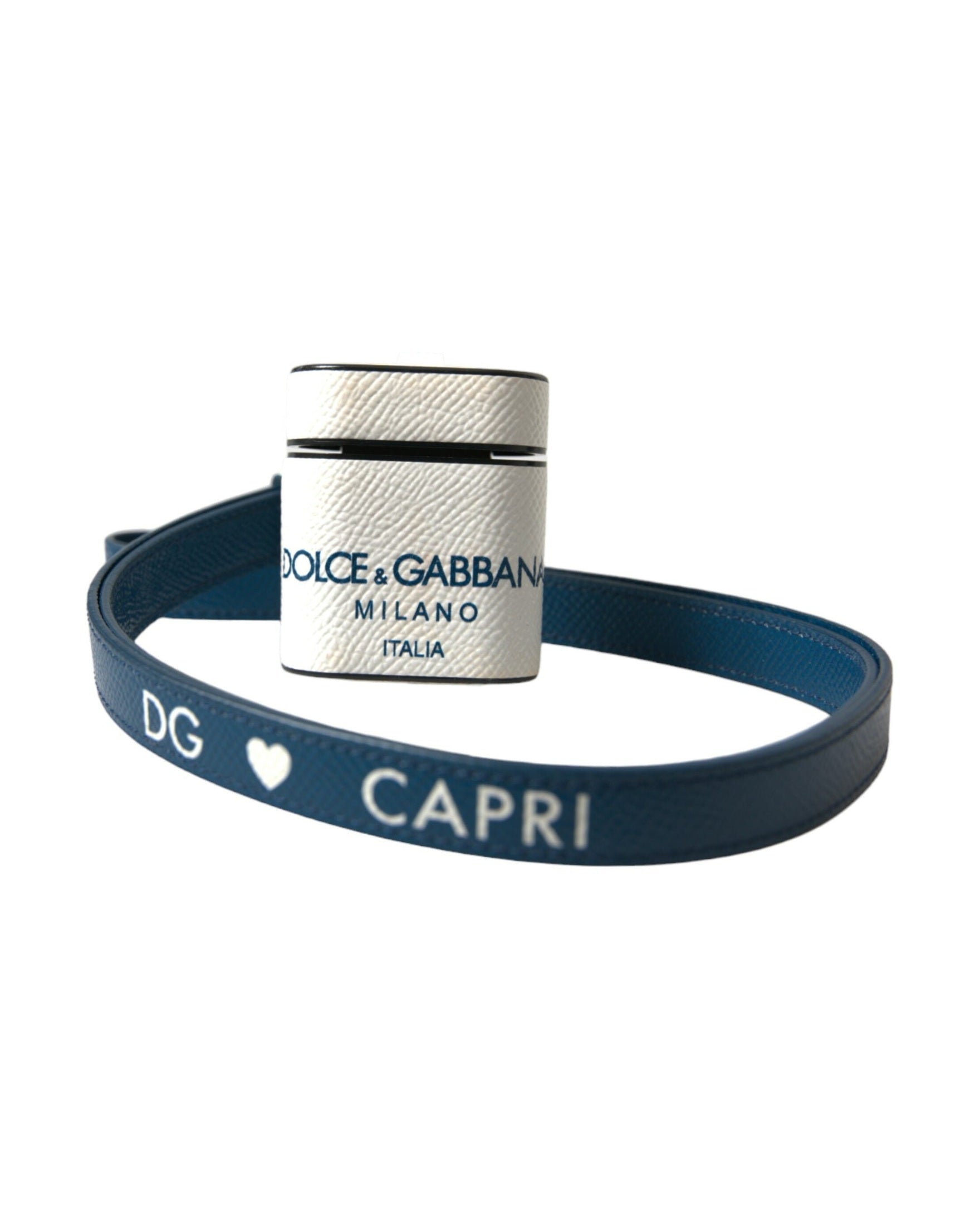Dolce & Gabbana White Leather Chic Airpods Case In Blue Glam Steals