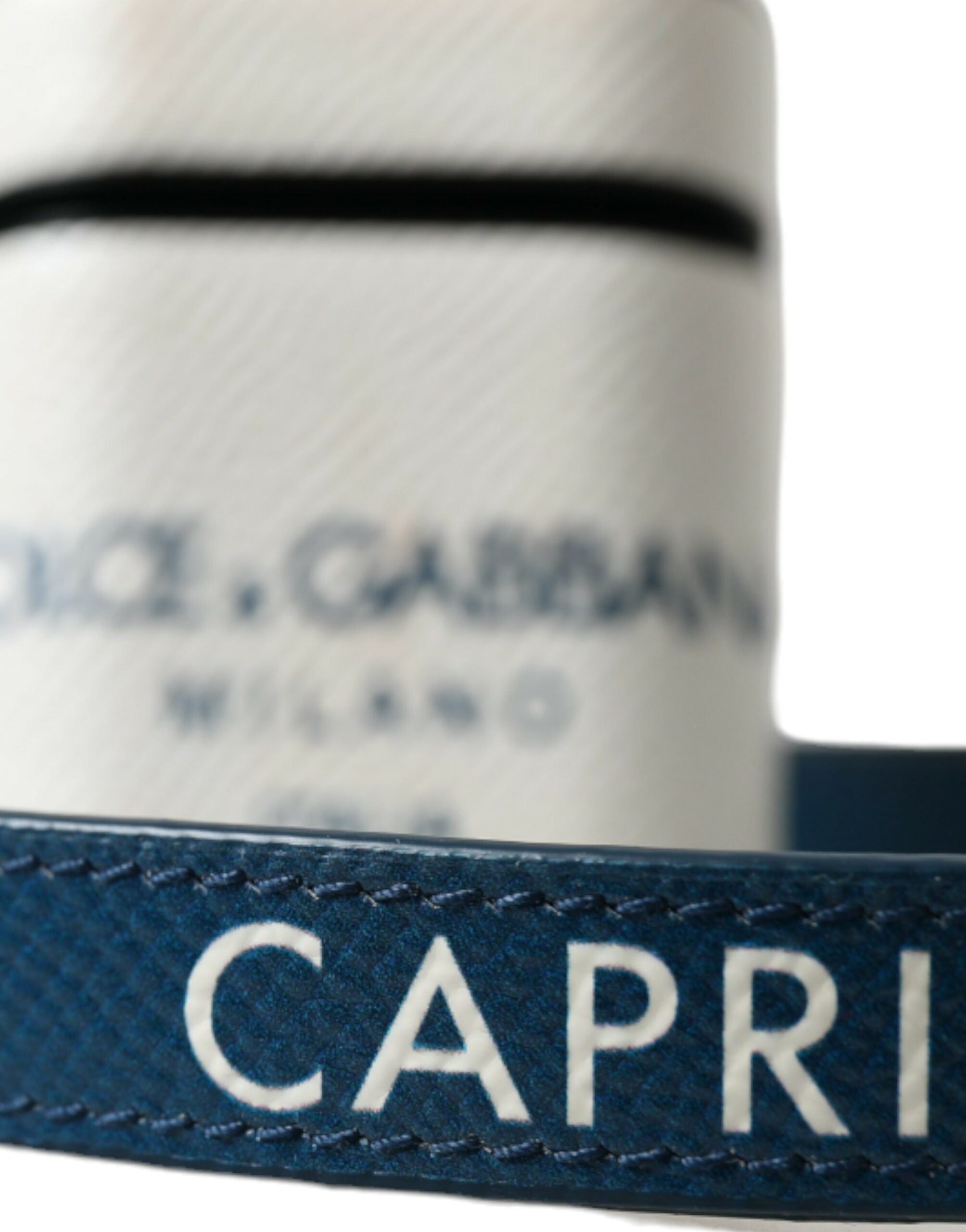 Dolce & Gabbana White Leather Chic Airpods Case In Blue Glam Steals