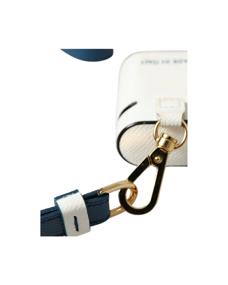Dolce & Gabbana White Leather Chic Airpods Case In Blue Glam Steals