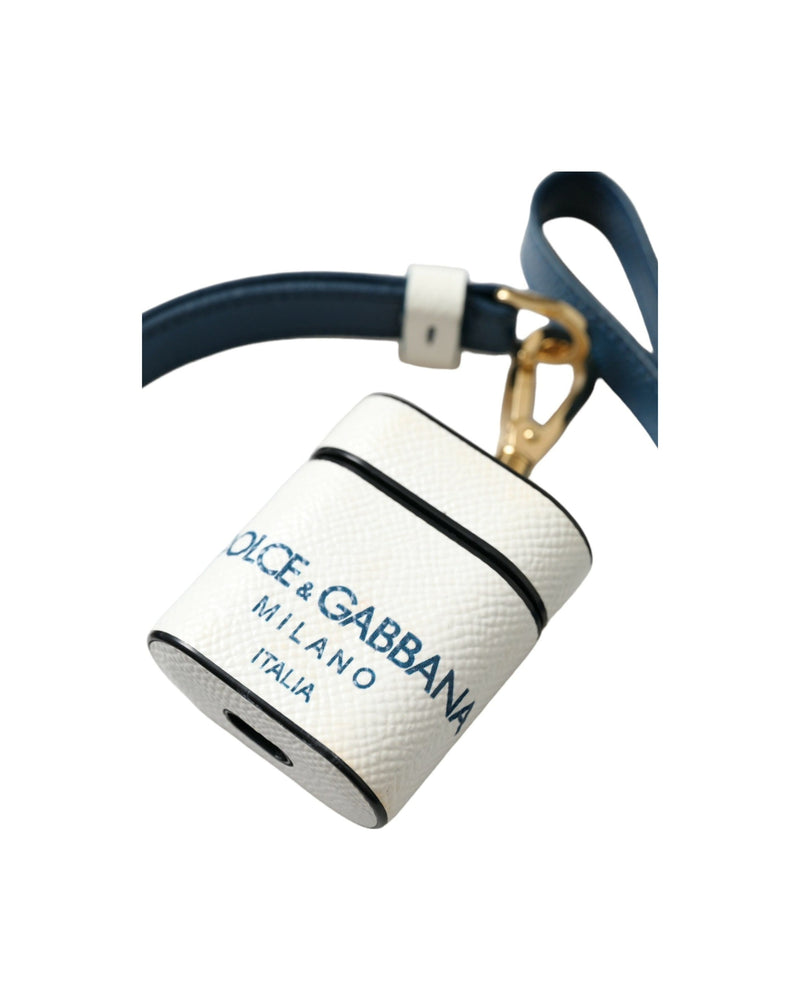 Dolce & Gabbana White Leather Chic Airpods Case In Blue Glam Steals