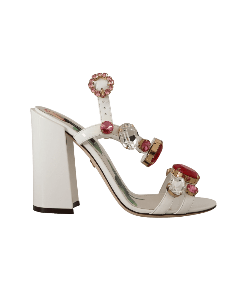 Dolce & Gabbana White Leather Crystal Keira Heels Glam Steals