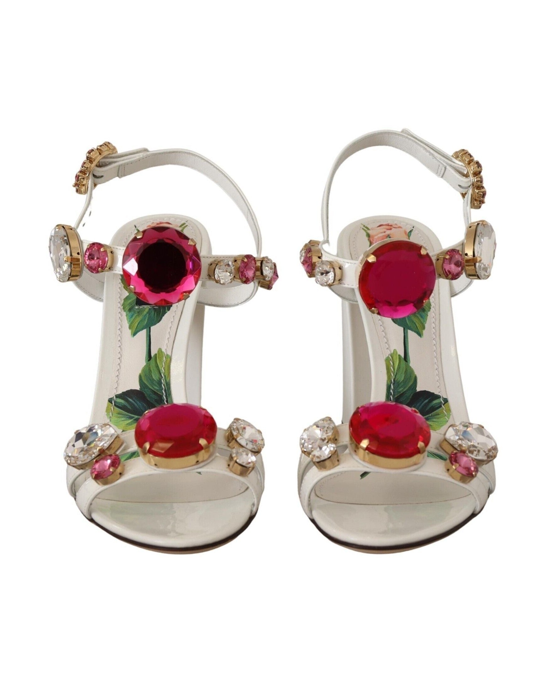 Dolce & Gabbana White Leather Crystal Keira Heels Heels