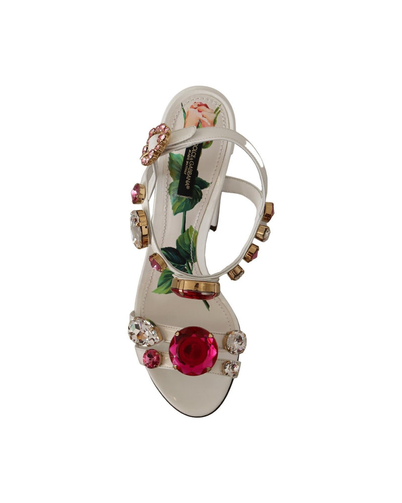 Dolce & Gabbana White Leather Crystal Keira Heels Glam Steals