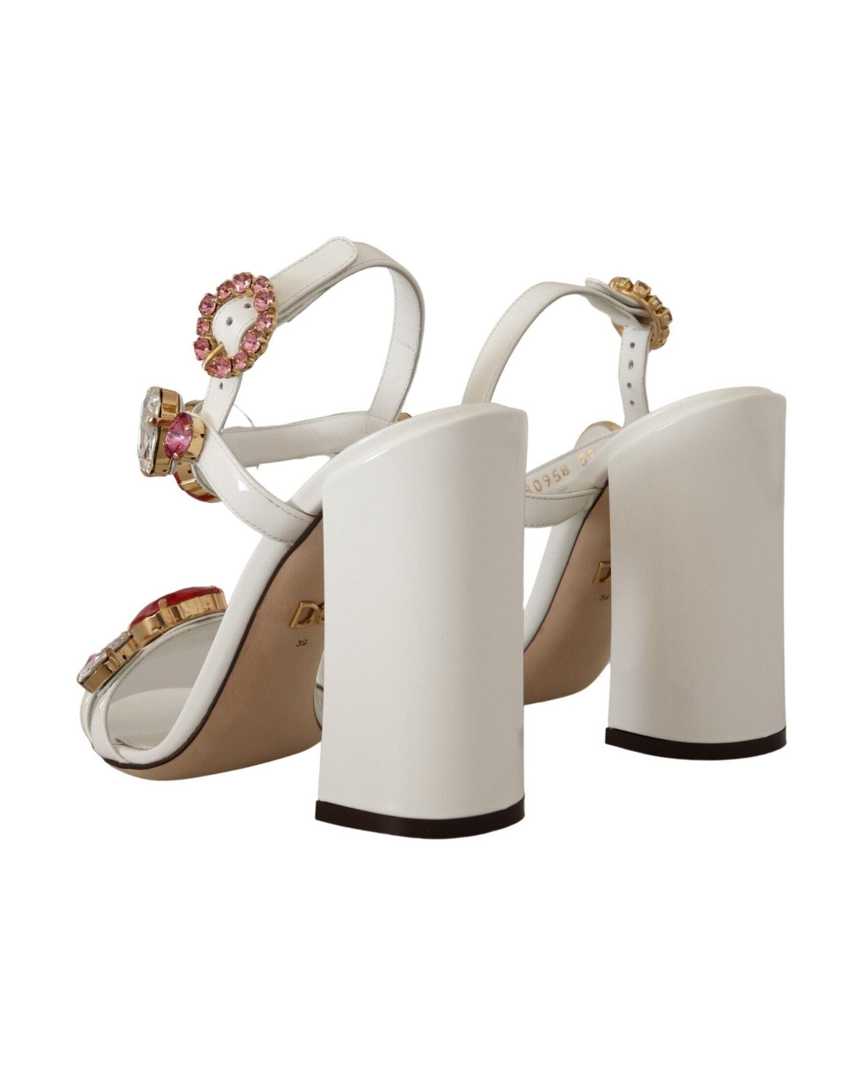 Dolce & Gabbana White Leather Crystal Keira Heels Heels