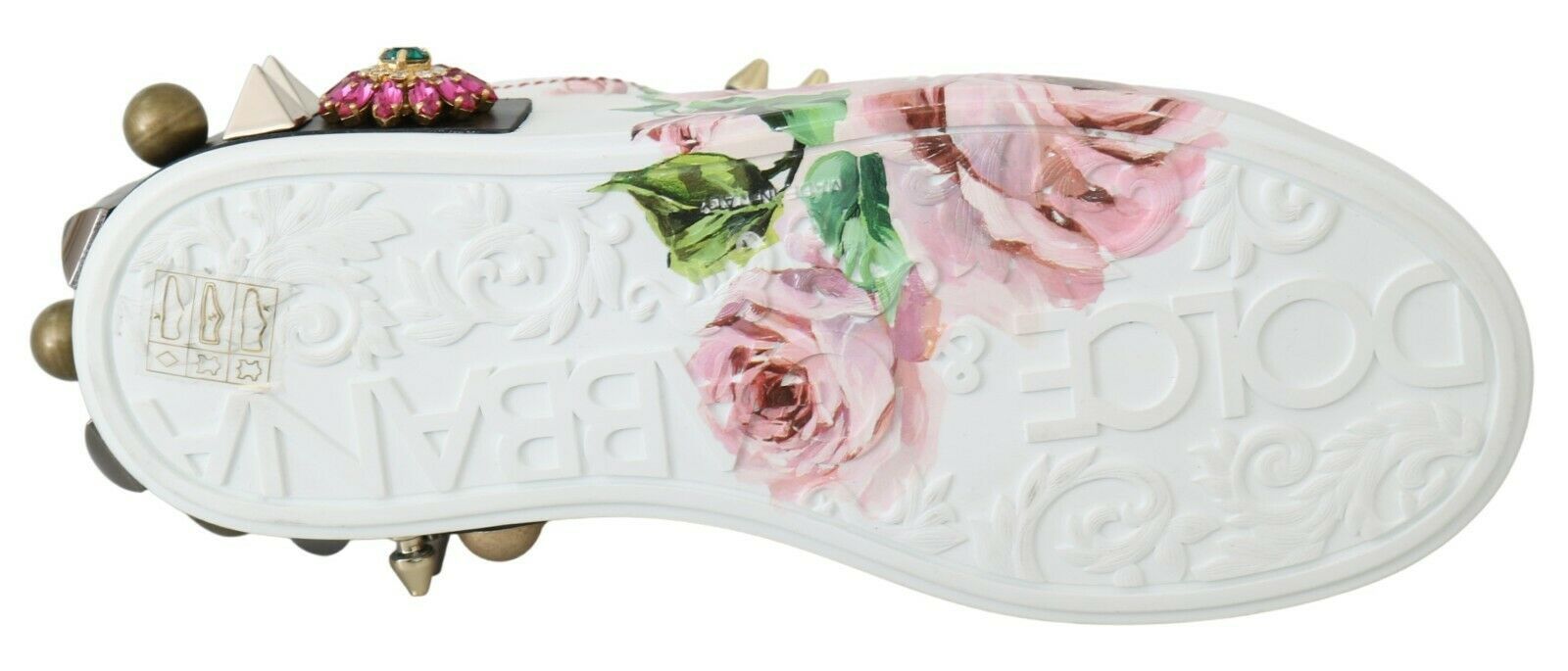 Dolce & Gabbana White Leather Crystal Roses Floral Sneakers Shoes Sneakers