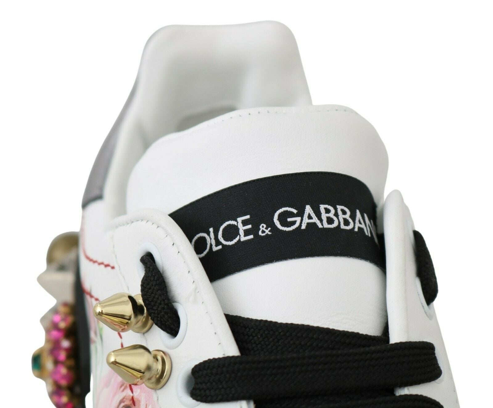 Dolce & Gabbana White Leather Crystal Roses Floral Sneakers Shoes Sneakers