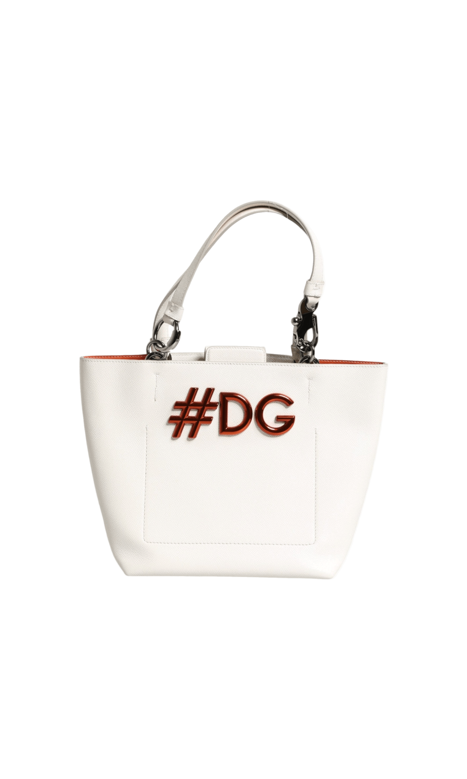 Dolce & Gabbana White Leather #Dg Beatrice Top Handle Tote Bag Glam Steals
