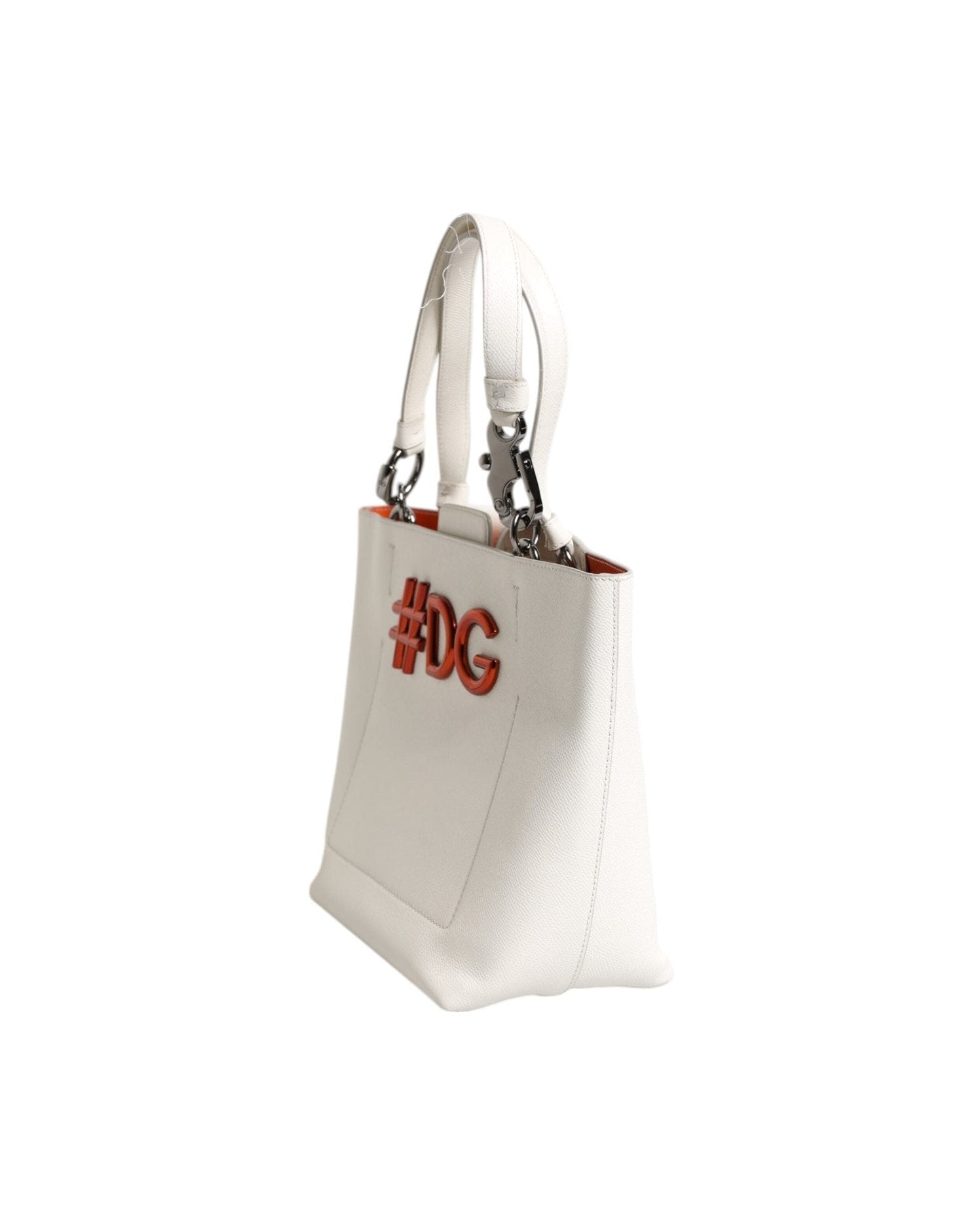 Dolce & Gabbana White Leather #Dg Beatrice Top Handle Tote Bag Glam Steals