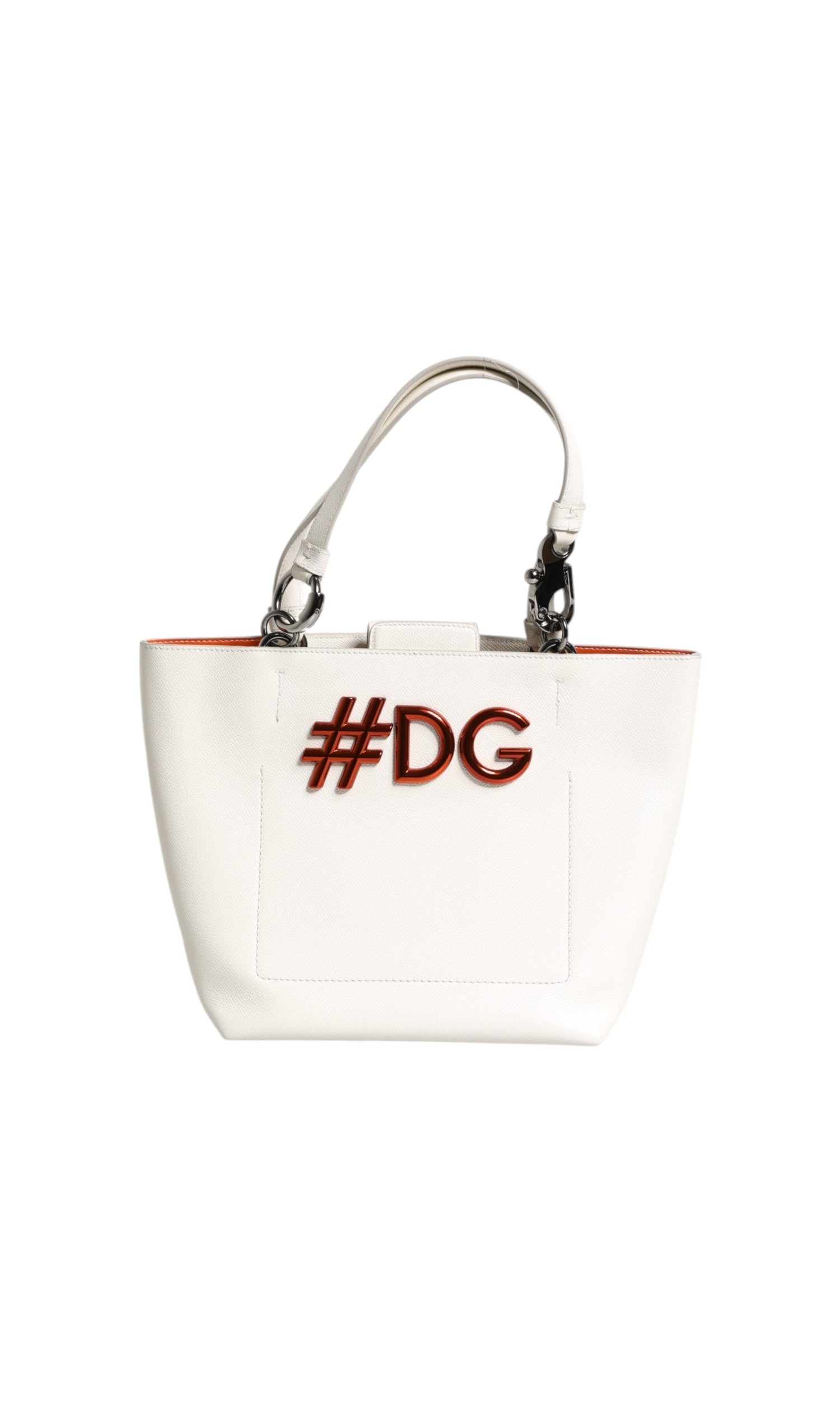 Dolce & Gabbana White Leather #Dg Beatrice Top Handle Tote Bag Glam Steals