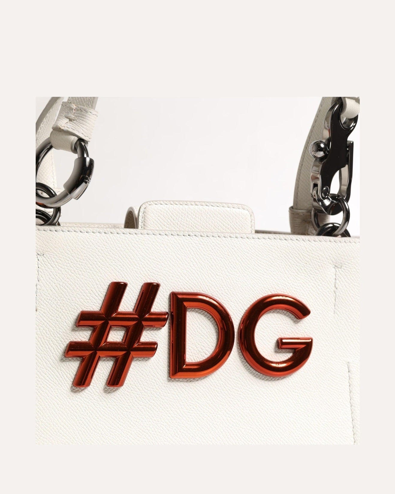 Dolce & Gabbana White Leather #Dg Beatrice Top Handle Tote Bag Glam Steals