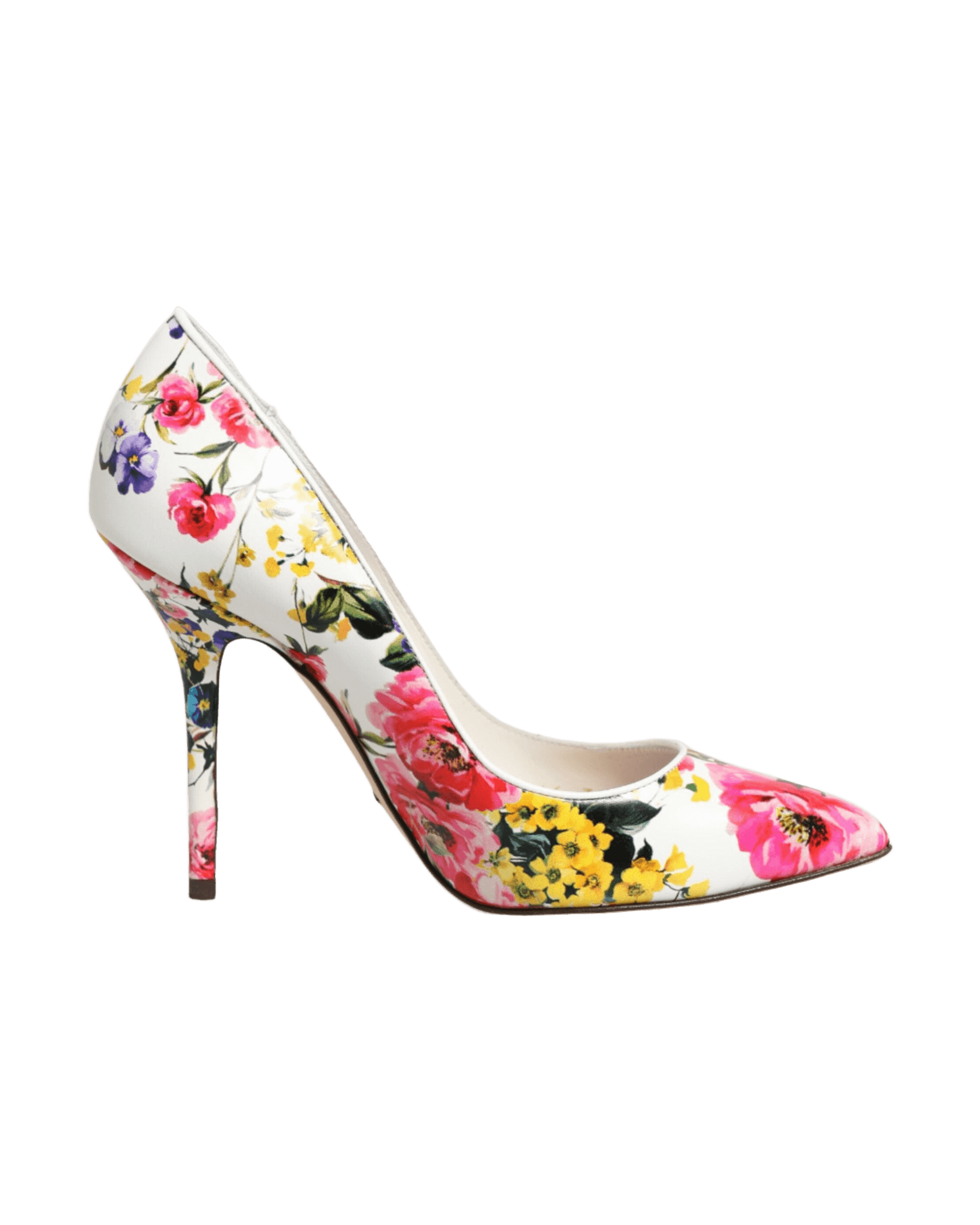 Dolce & Gabbana White Leather Floral High Heels Pumps Shoes