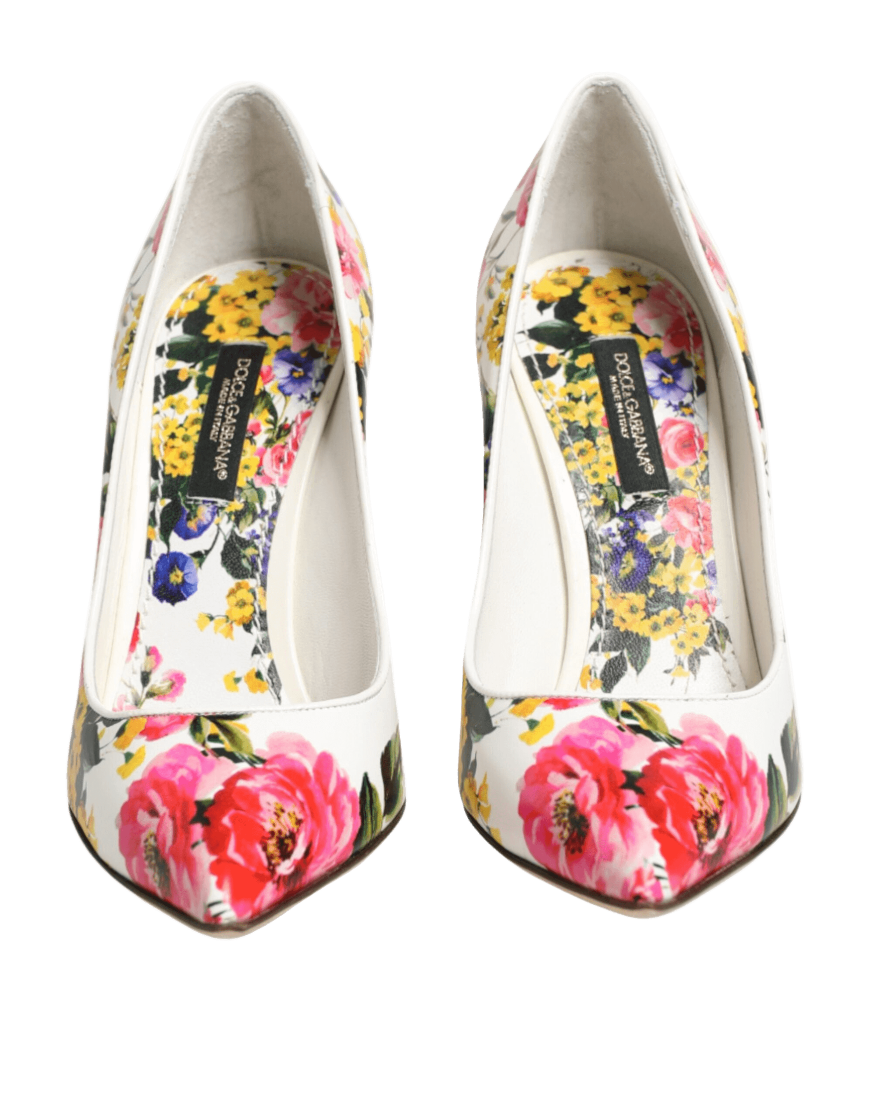 Dolce & Gabbana White Leather Floral High Heels Pumps Shoes Glam Steals
