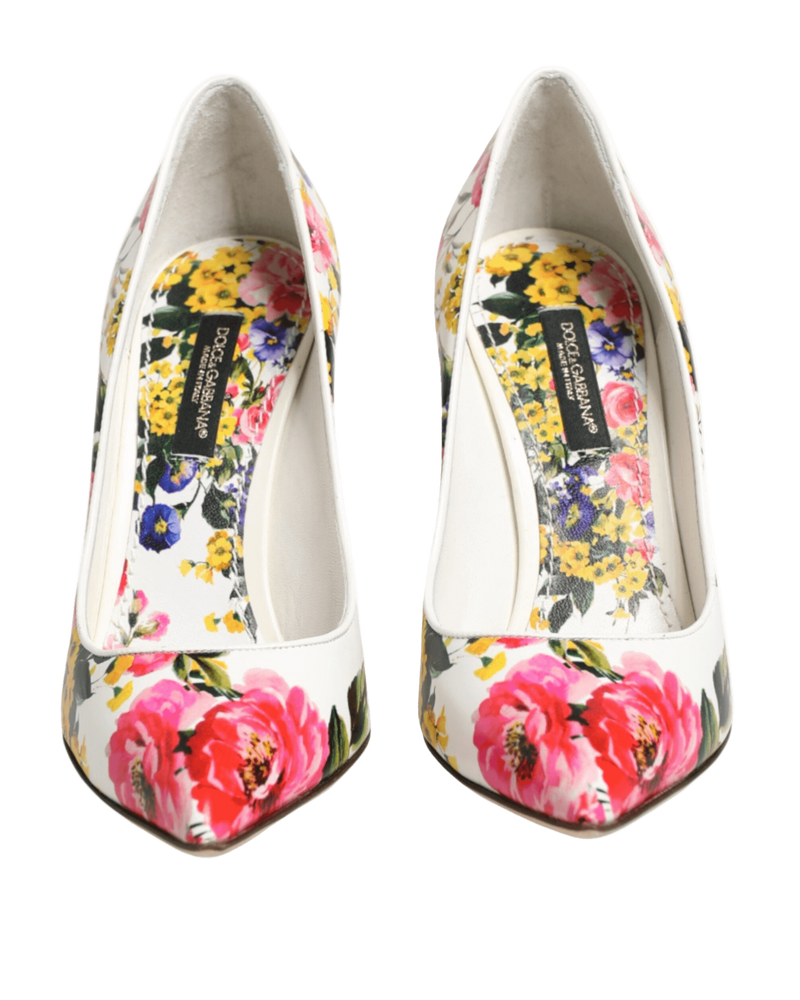 Dolce & Gabbana White Leather Floral High Heels Pumps Shoes Glam Steals