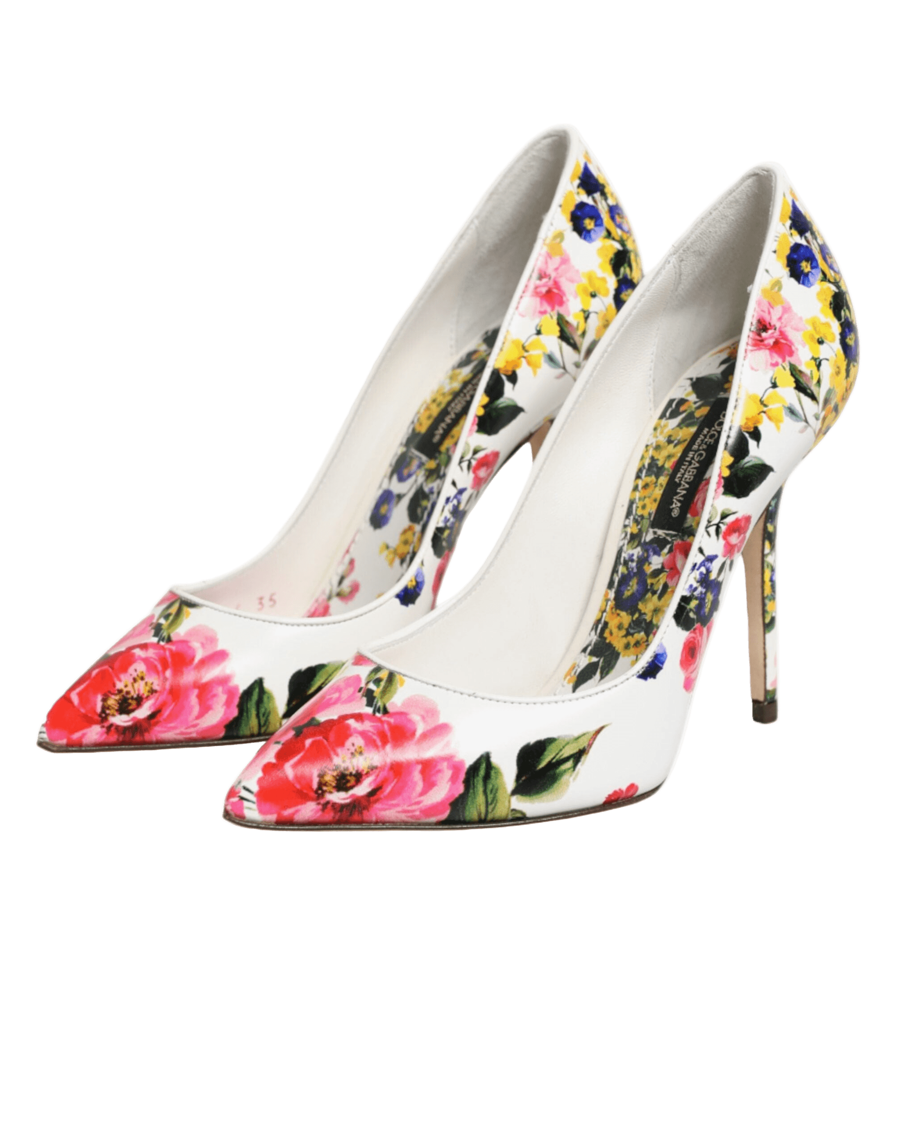 Dolce & Gabbana White Leather Floral High Heels Pumps Shoes Glam Steals