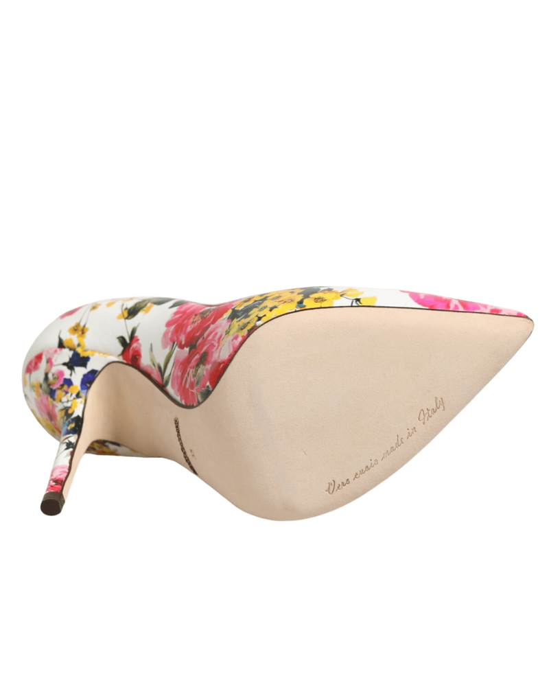 Dolce & Gabbana White Leather Floral High Heels Pumps Shoes Glam Steals