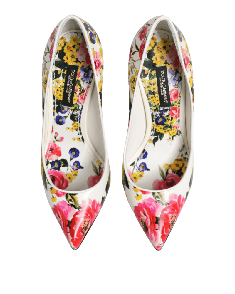 Dolce & Gabbana White Leather Floral High Heels Pumps Shoes Glam Steals