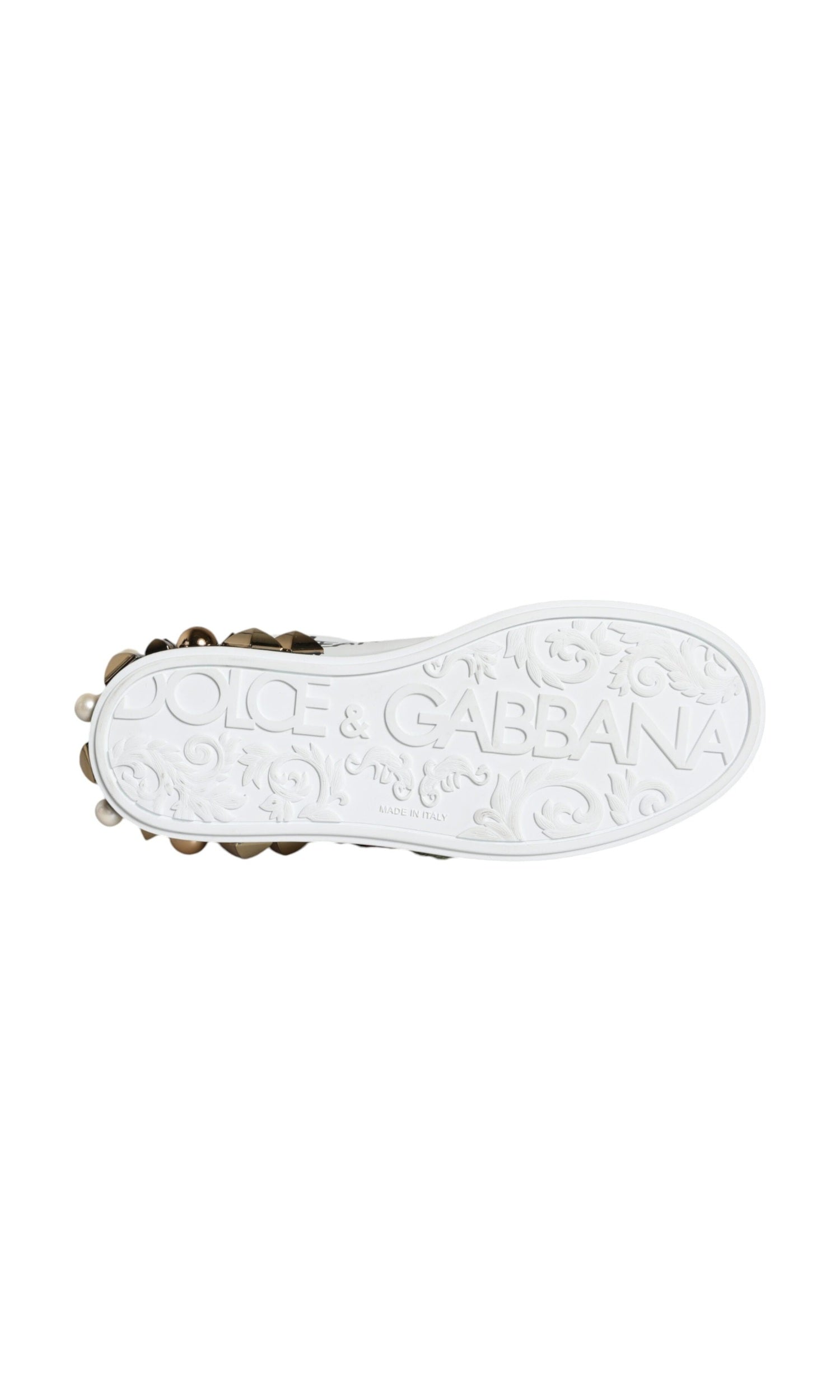 Dolce & Gabbana White Leather Floral Studded Sneakers Shoes Glam Steals