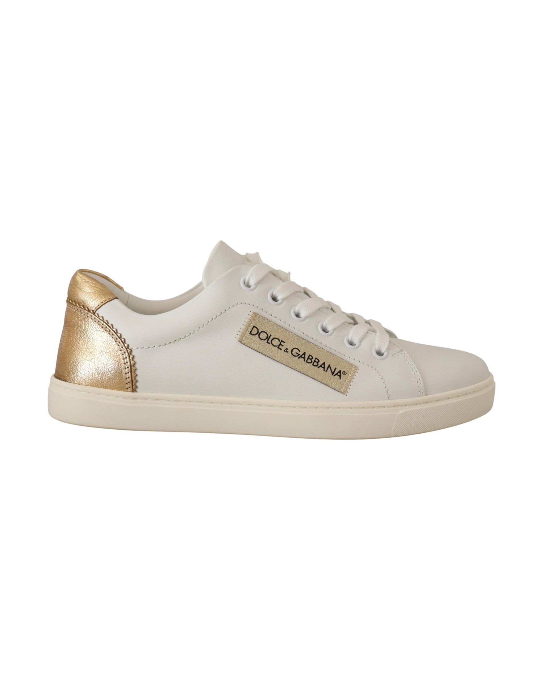 Dolce & Gabbana White Leather Gold Low Top Sneakers Glam Steals