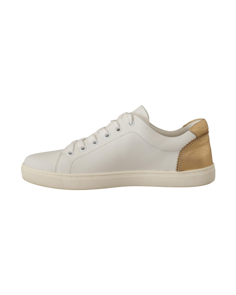 Dolce & Gabbana White Leather Gold Low Top Sneakers Glam Steals