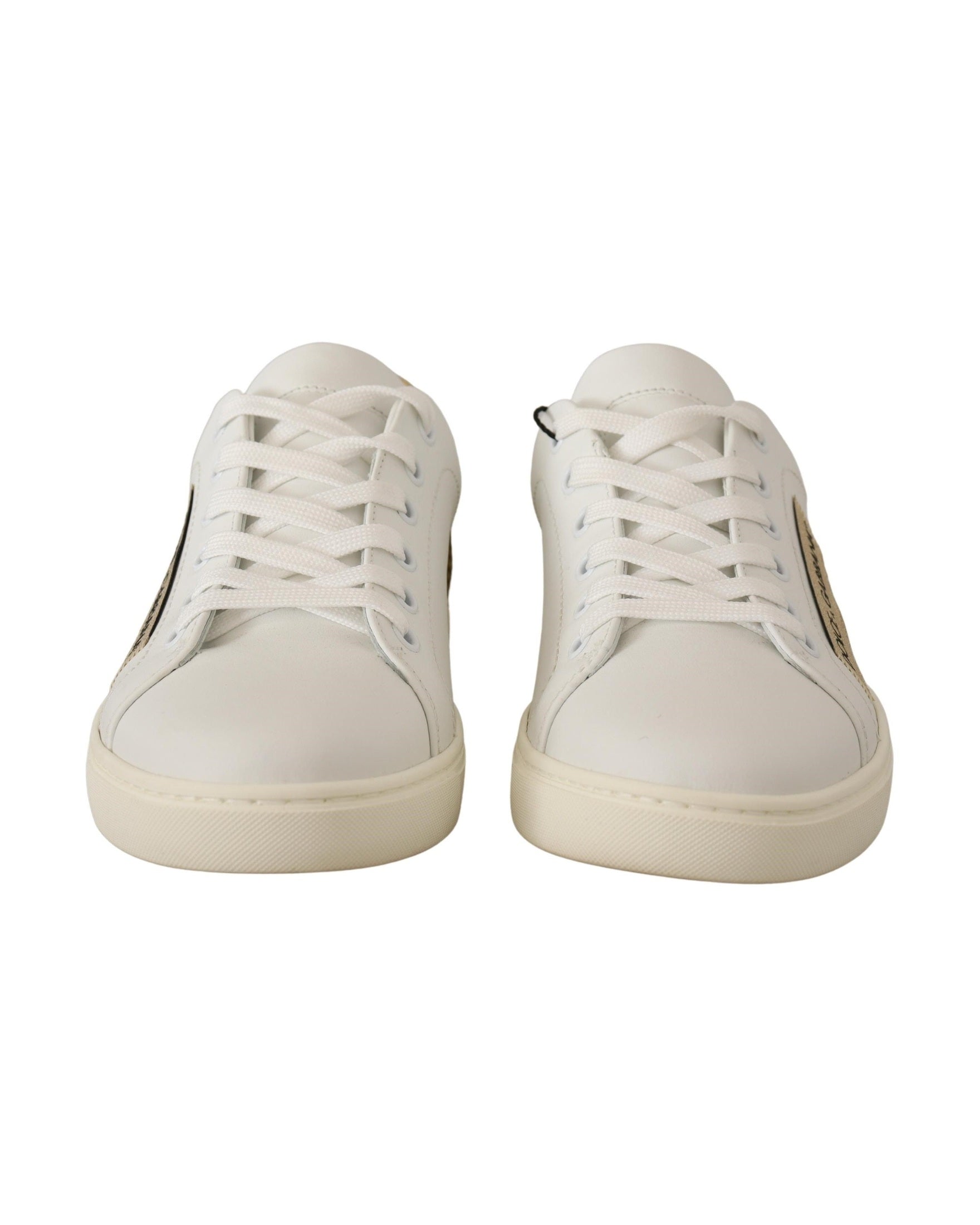 Dolce & Gabbana White Leather Gold Low Top Sneakers Glam Steals