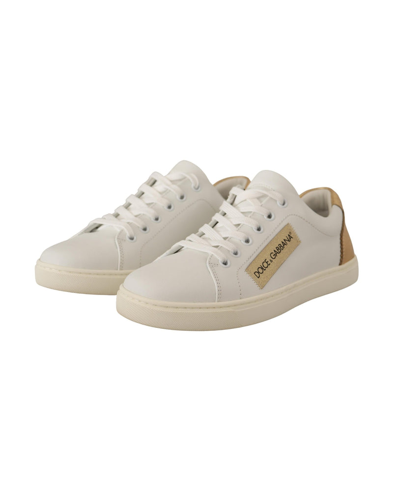 Dolce & Gabbana White Leather Gold Low Top Sneakers Glam Steals
