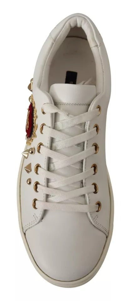 Dolce & Gabbana White Leather Gold Red Heart Sneakers Glam Steals