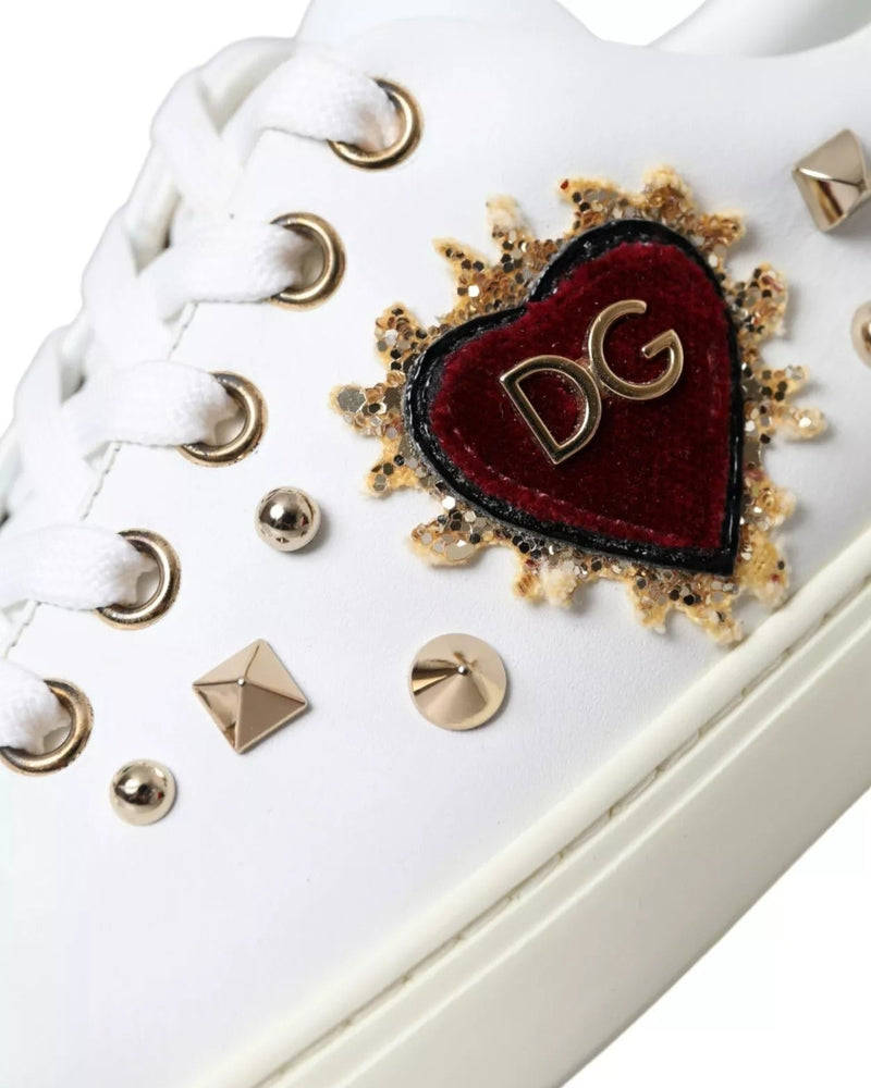 Dolce & Gabbana White Leather Gold Red Heart Sneakers Shoes Glam Steals