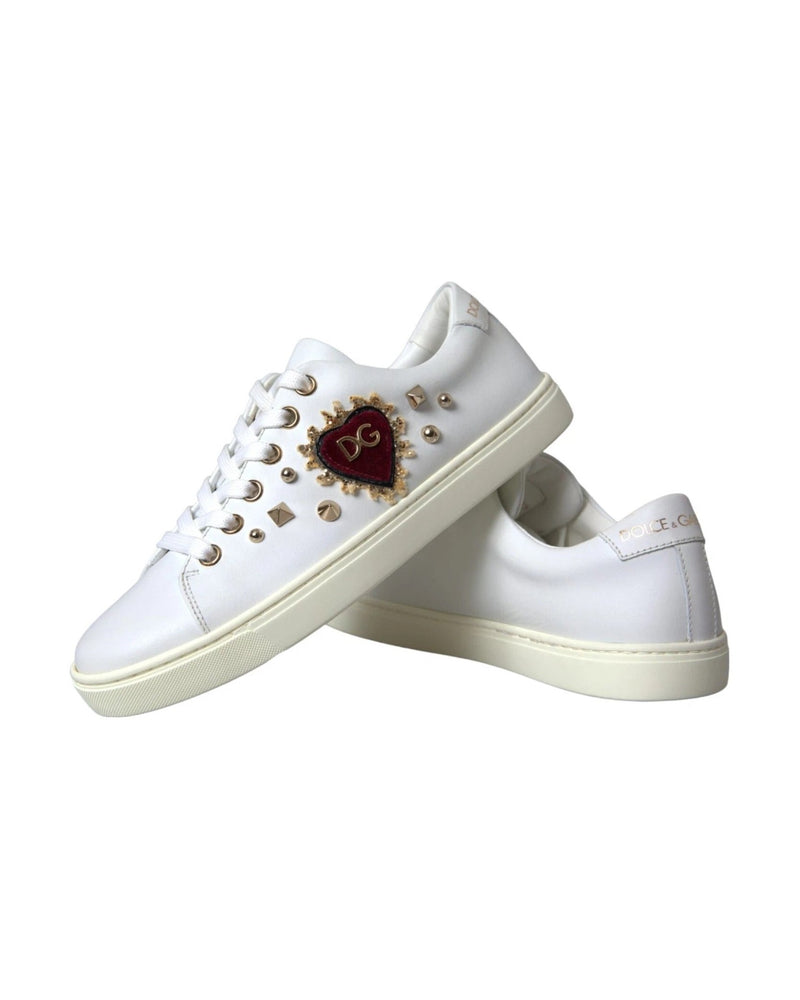 Dolce & Gabbana White Leather Gold Red Heart Sneakers Shoes Glam Steals