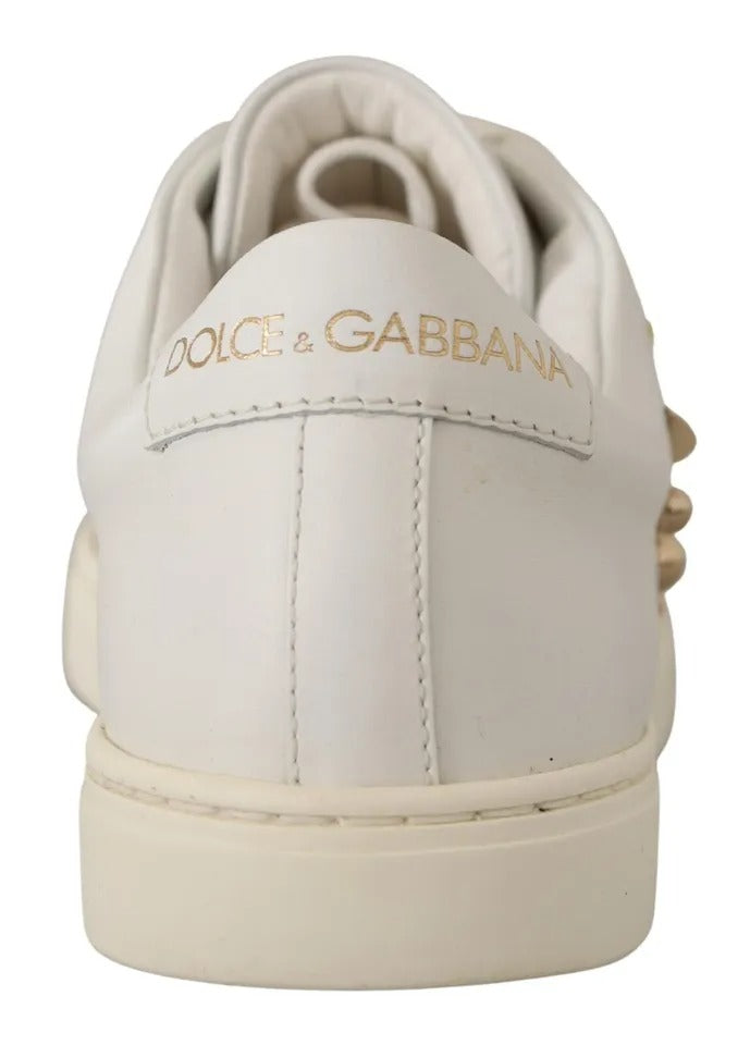Dolce & Gabbana White Leather Gold Red Heart Sneakers Glam Steals