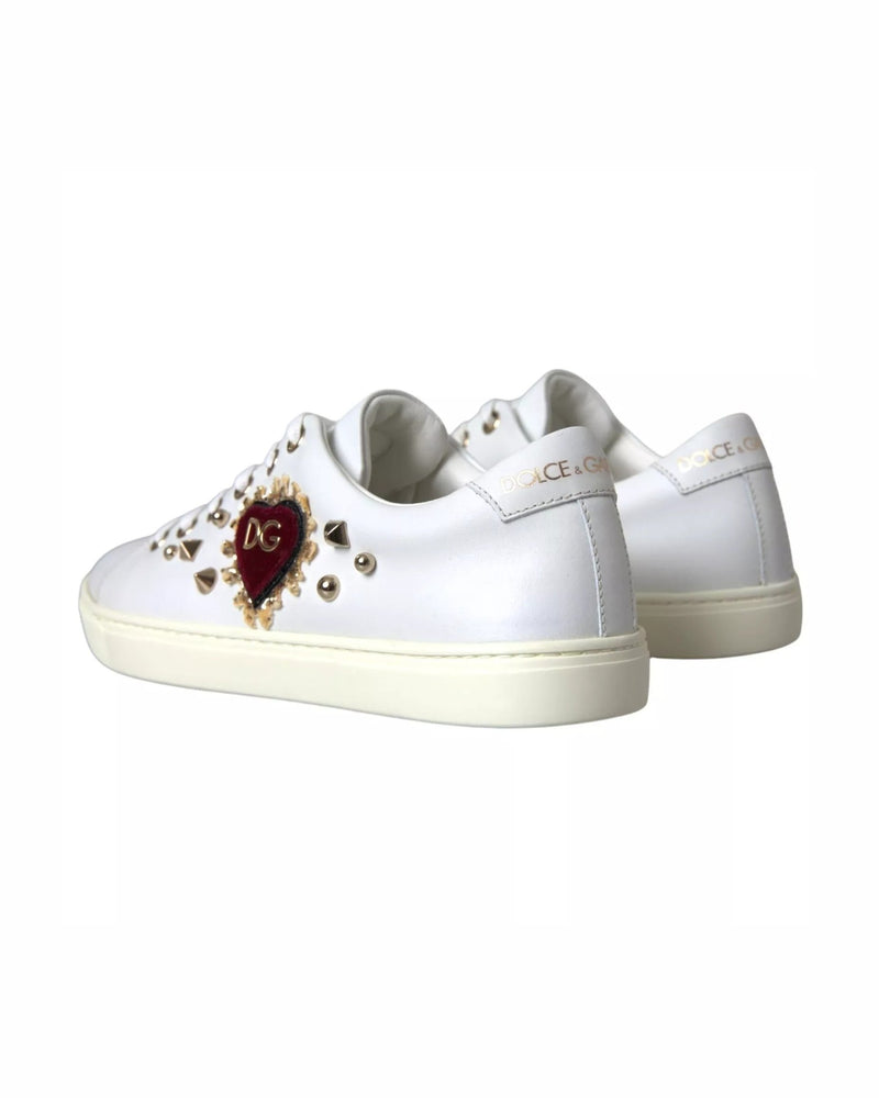 Dolce & Gabbana White Leather Gold Red Heart Sneakers Shoes Glam Steals