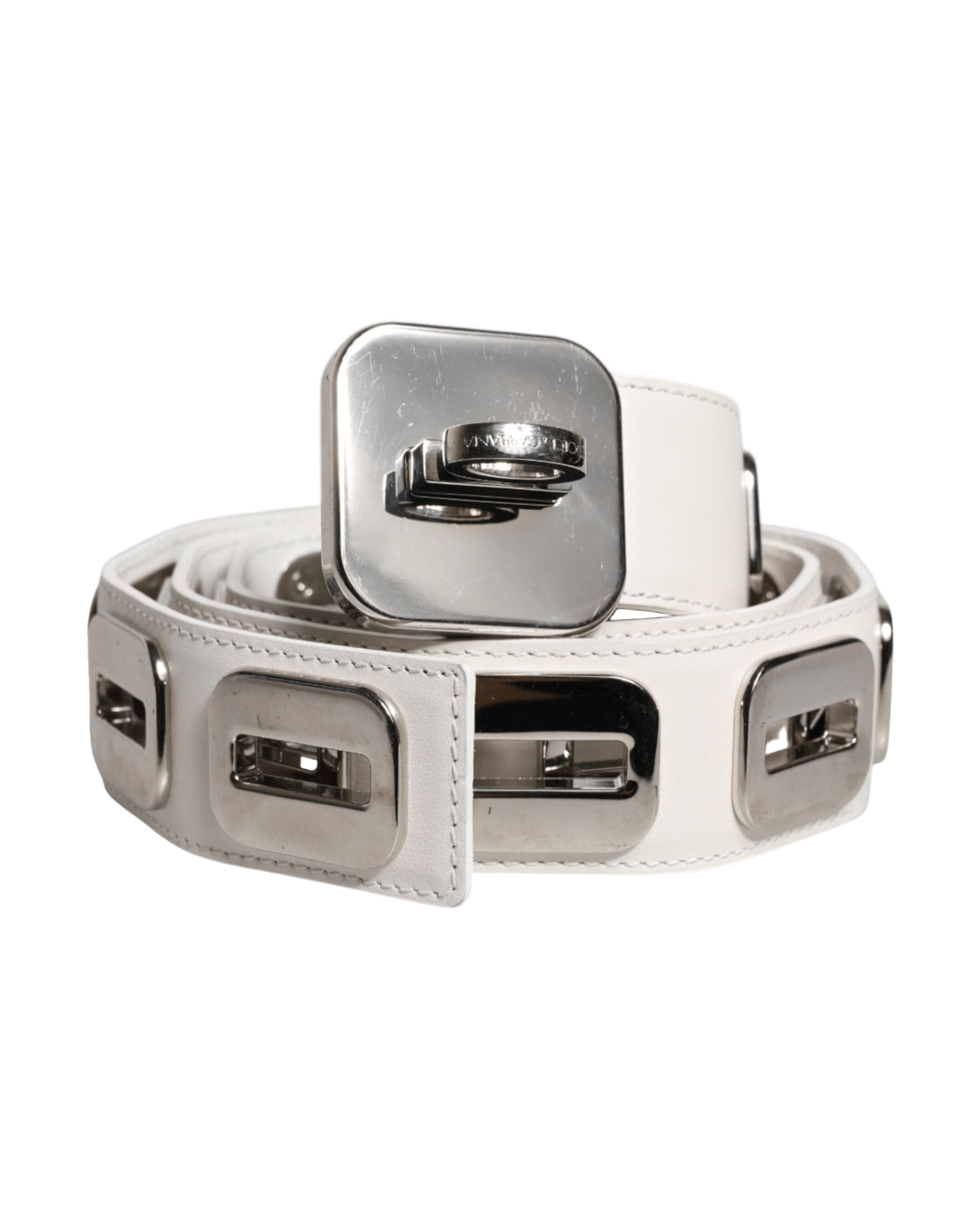 Dolce & Gabbana White Leather Gold Tone Rotating Buckle Belt Glam Steals