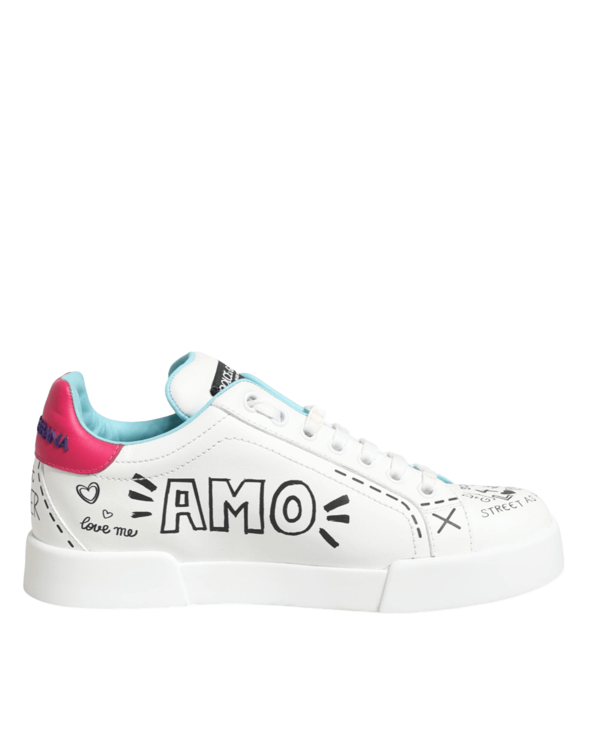 Dolce & Gabbana White Leather Graffiti Low Top Sneakers Shoes Glam Steals