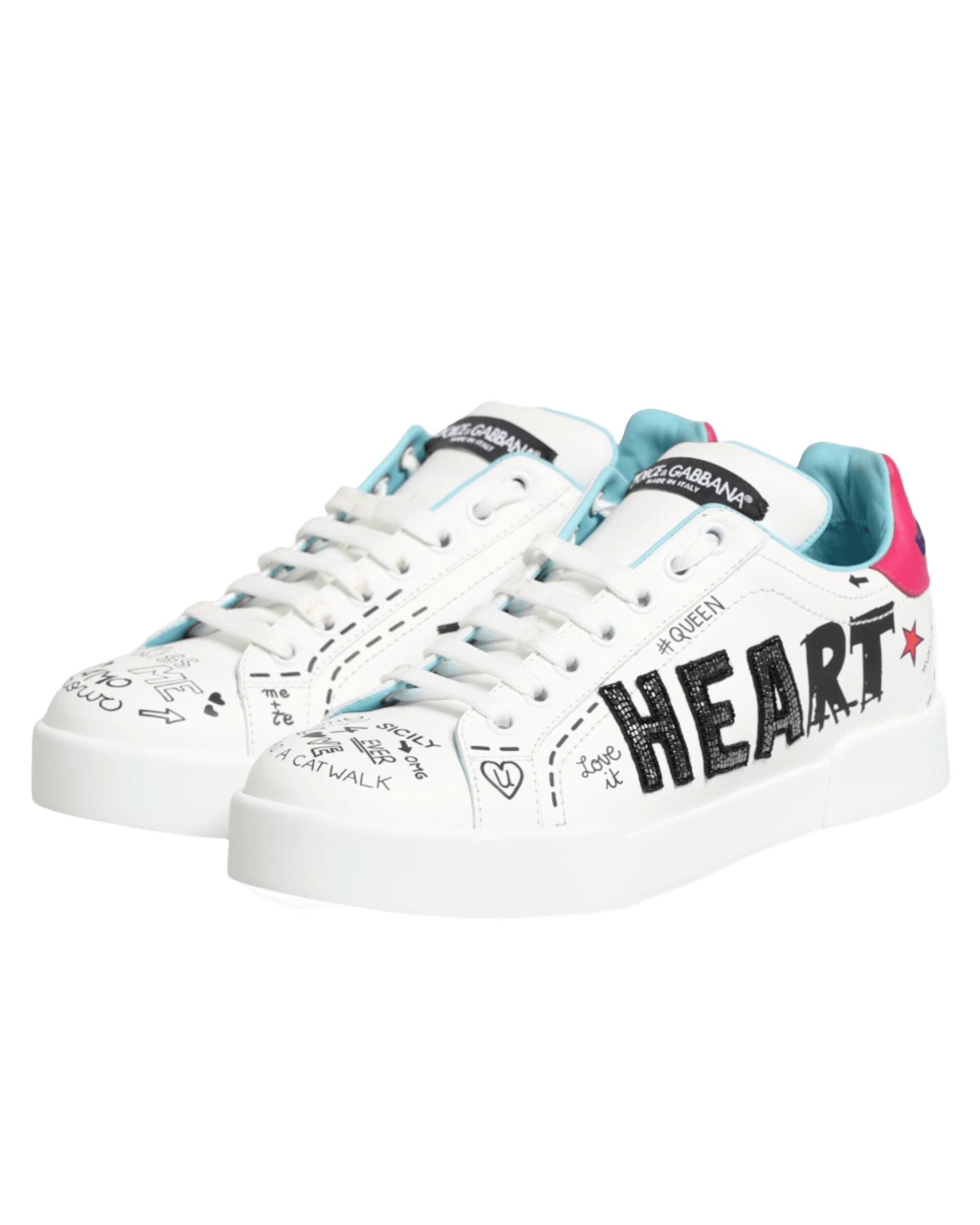 Dolce & Gabbana White Leather Graffiti Low Top Sneakers Shoes Sneakers