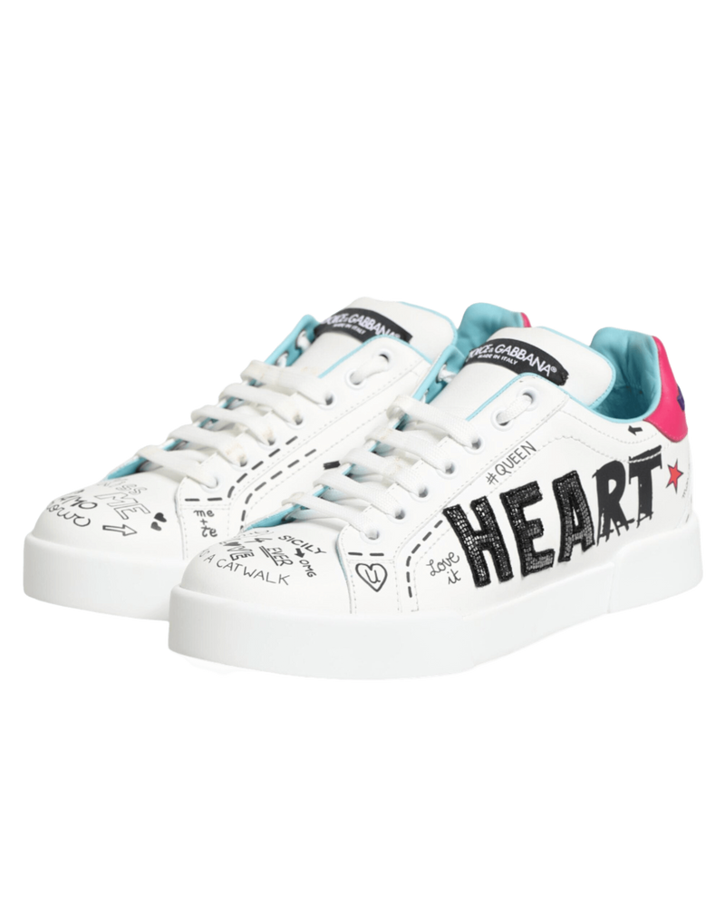 Dolce & Gabbana White Leather Graffiti Low Top Sneakers Shoes Glam Steals