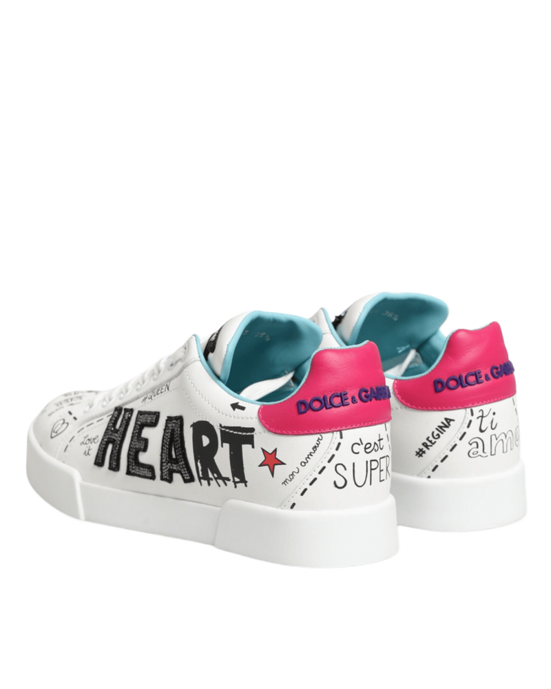 Dolce & Gabbana White Leather Graffiti Low Top Sneakers Shoes Glam Steals