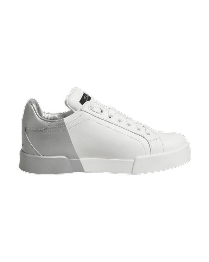 Dolce & Gabbana White Leather Gray Low Top Sneaker Shoes Glam Steals