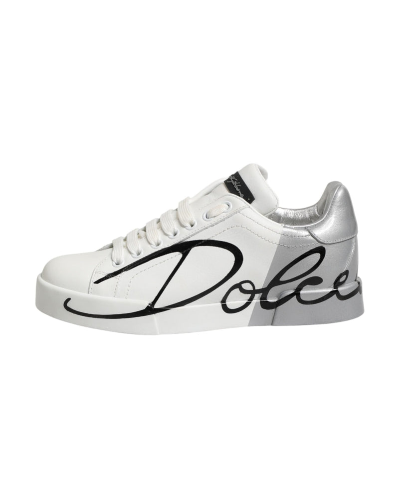 Dolce & Gabbana White Leather Gray Low Top Sneaker Shoes Glam Steals