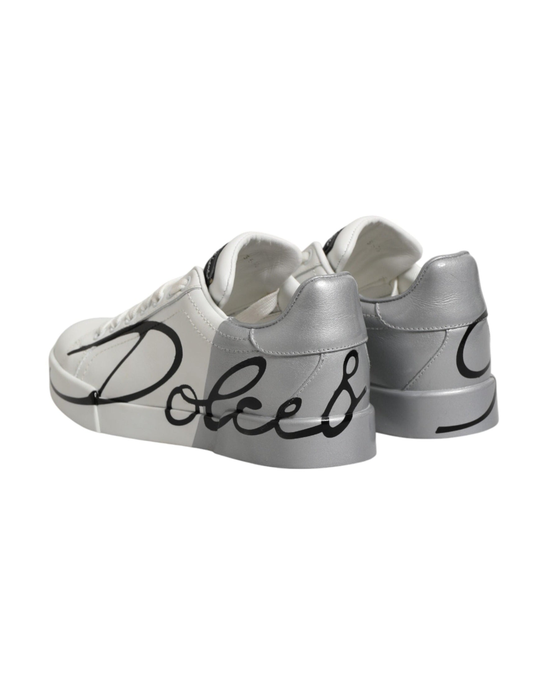 Dolce & Gabbana White Leather Gray Low Top Sneaker Shoes Glam Steals