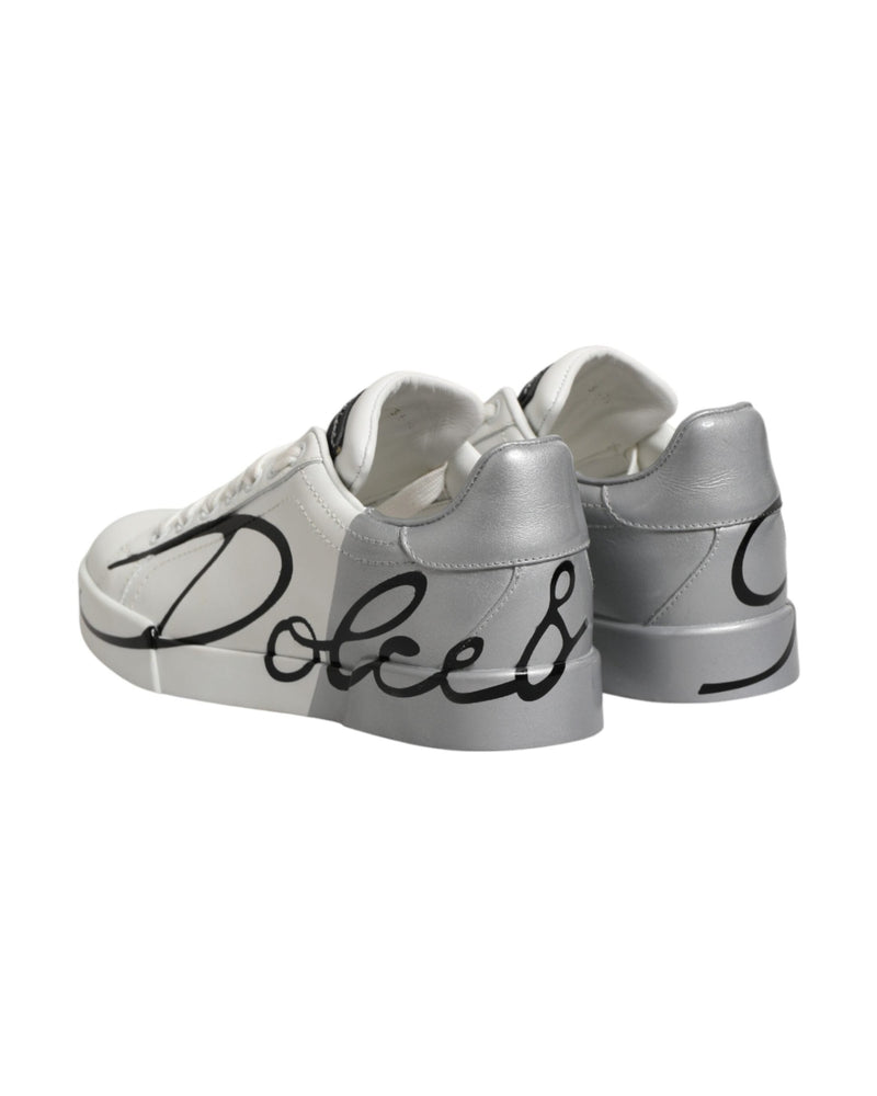 Dolce & Gabbana White Leather Gray Low Top Sneaker Shoes Glam Steals